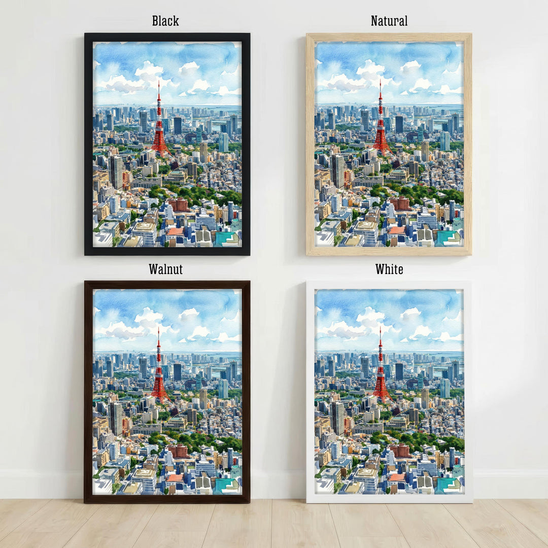 Tokyo Watercolor Cityscape Print: Japan Skyline Scenic Wall Art