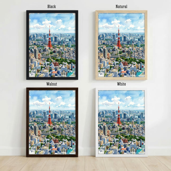 Tokyo Watercolor Cityscape Print: Japan Skyline Scenic Wall Art