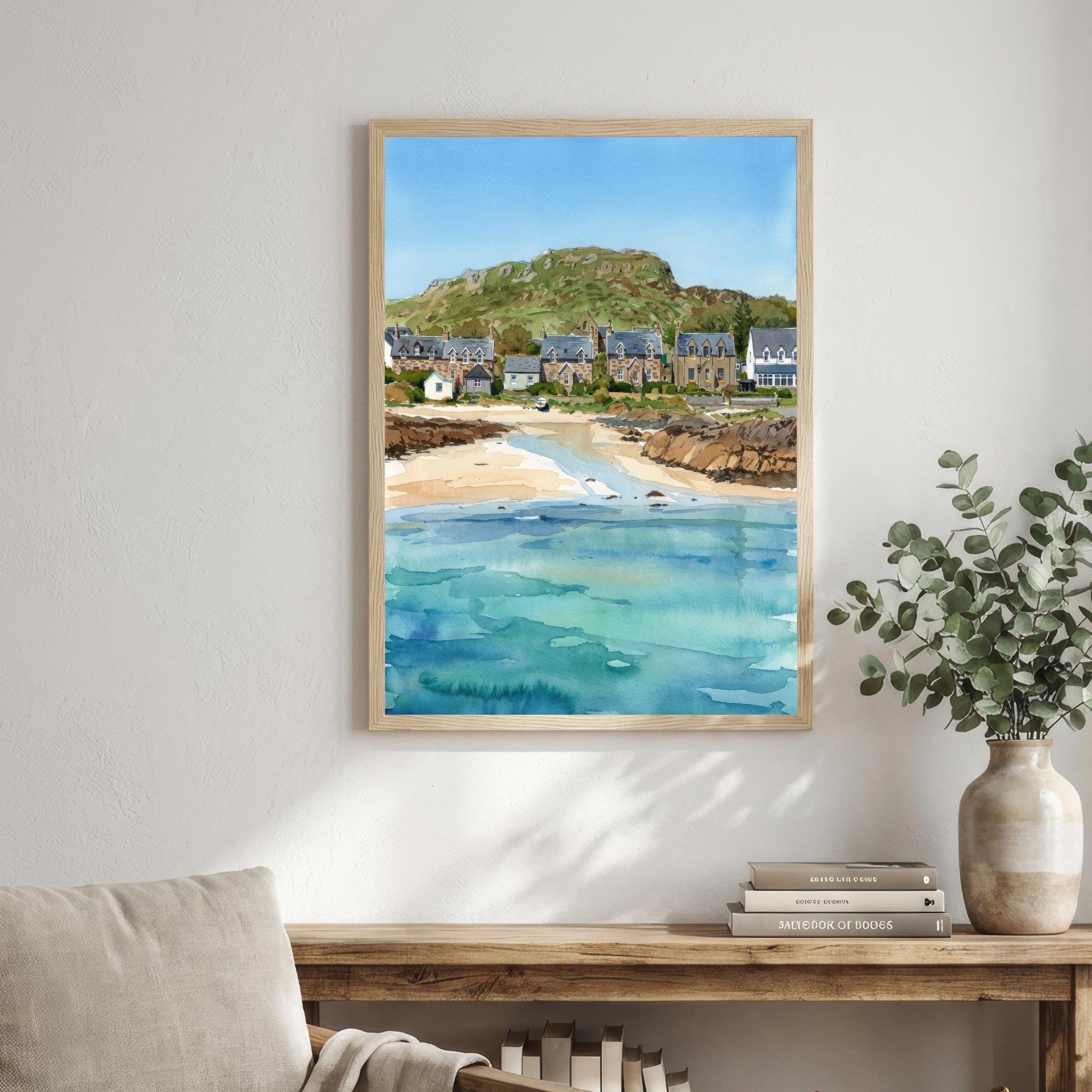 Isle of Iona Watercolour Painting Print, Scotland Coastal Landscape Wall Art