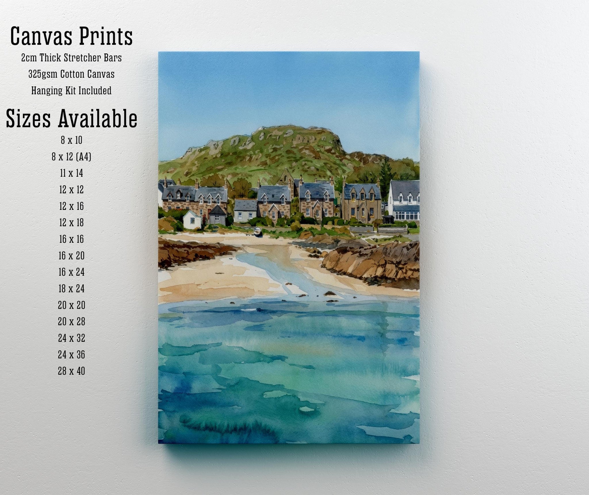 Isle of Iona Watercolour Painting Print, Scotland Coastal Landscape Wall Art