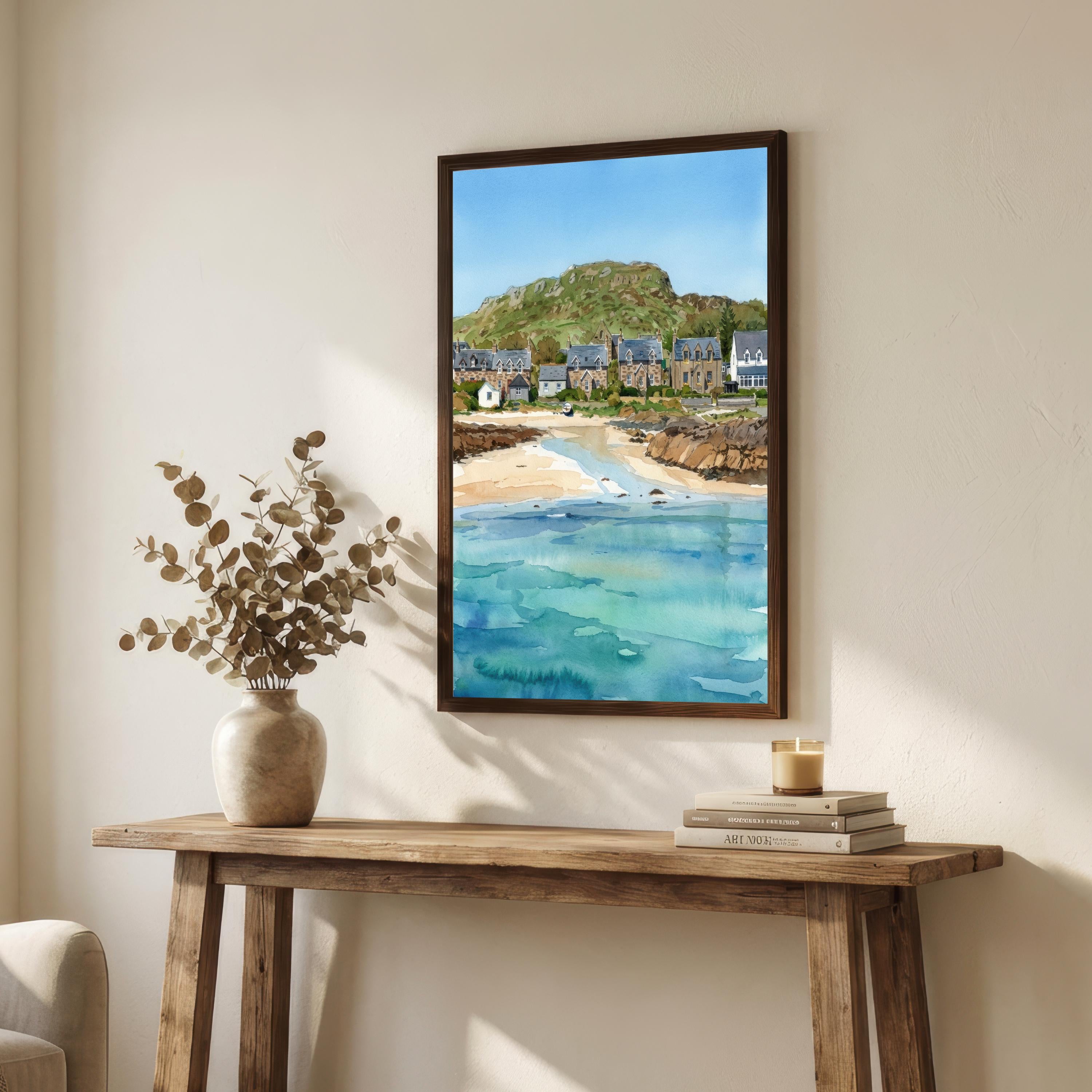 Isle of Iona Watercolour Painting Print, Scotland Coastal Landscape Wall Art