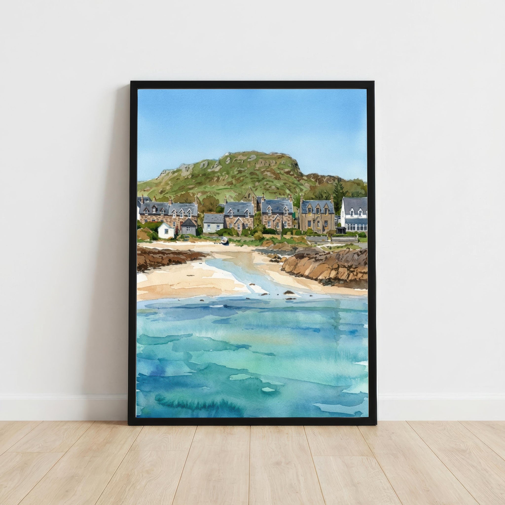 Isle of Iona Watercolour Painting Print, Scotland Coastal Landscape Wall Art