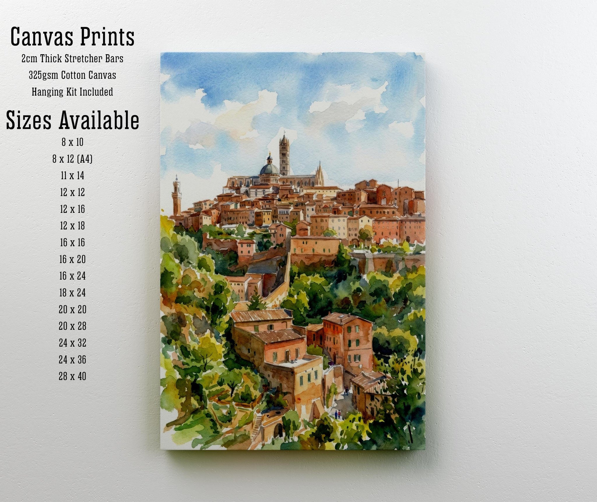 Tuscany Watercolour Painting Poster Italy Wall Art Countryside Landscape Print Gift for Europe Travel Lovers and Scenic Decor Fans