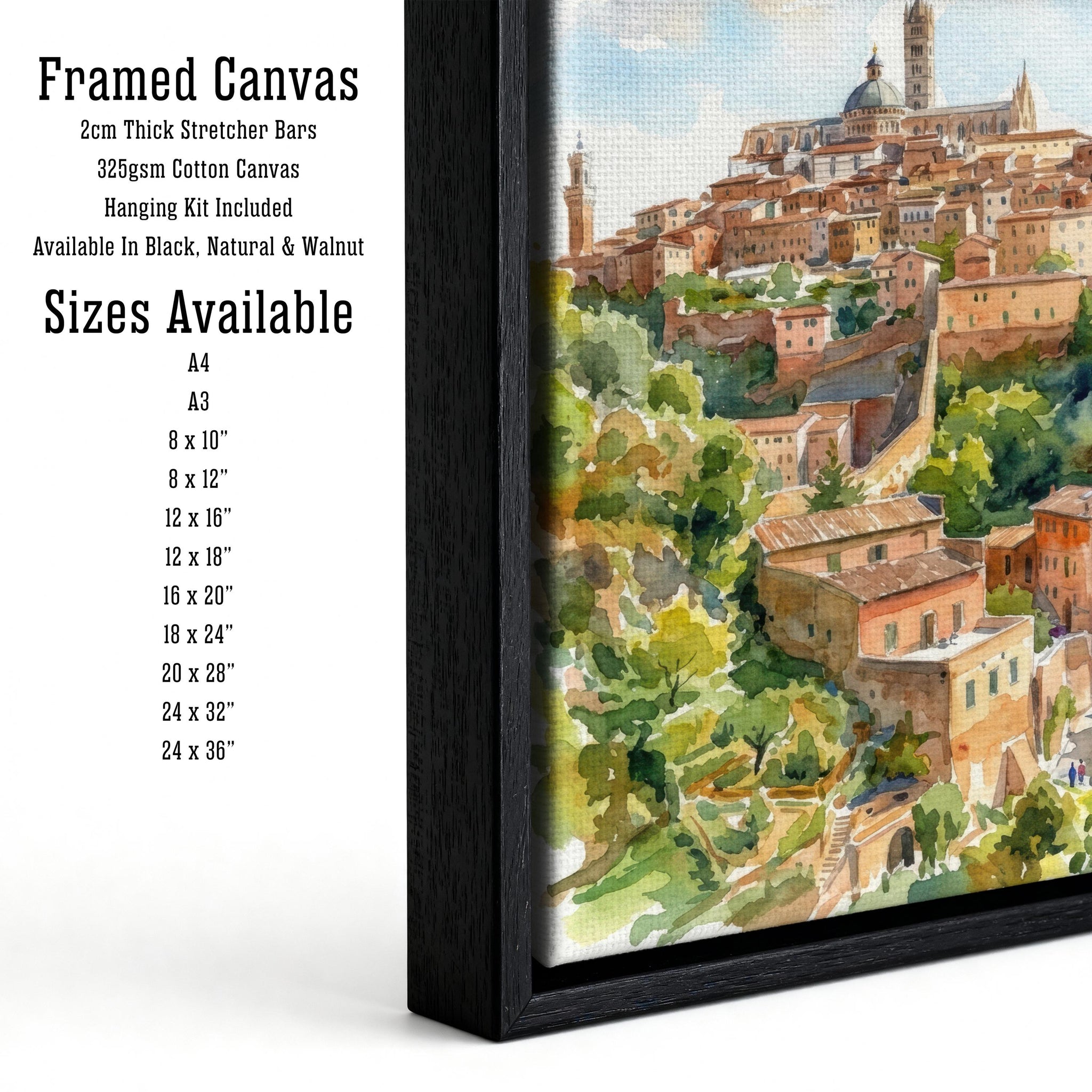Tuscany Watercolour Painting Print: Italian Countryside Landscape Wall Art