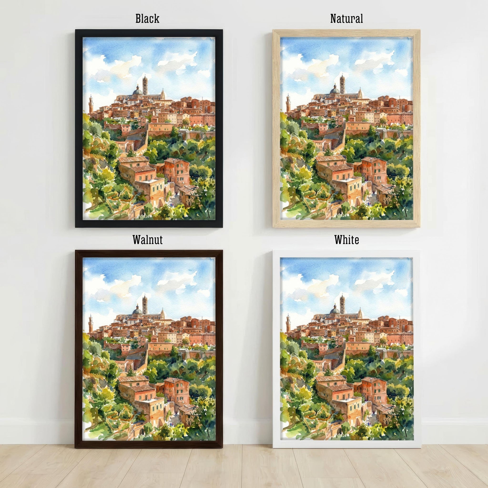 Tuscany Watercolour Painting Poster Italy Wall Art Countryside Landscape Print Gift for Europe Travel Lovers and Scenic Decor Fans