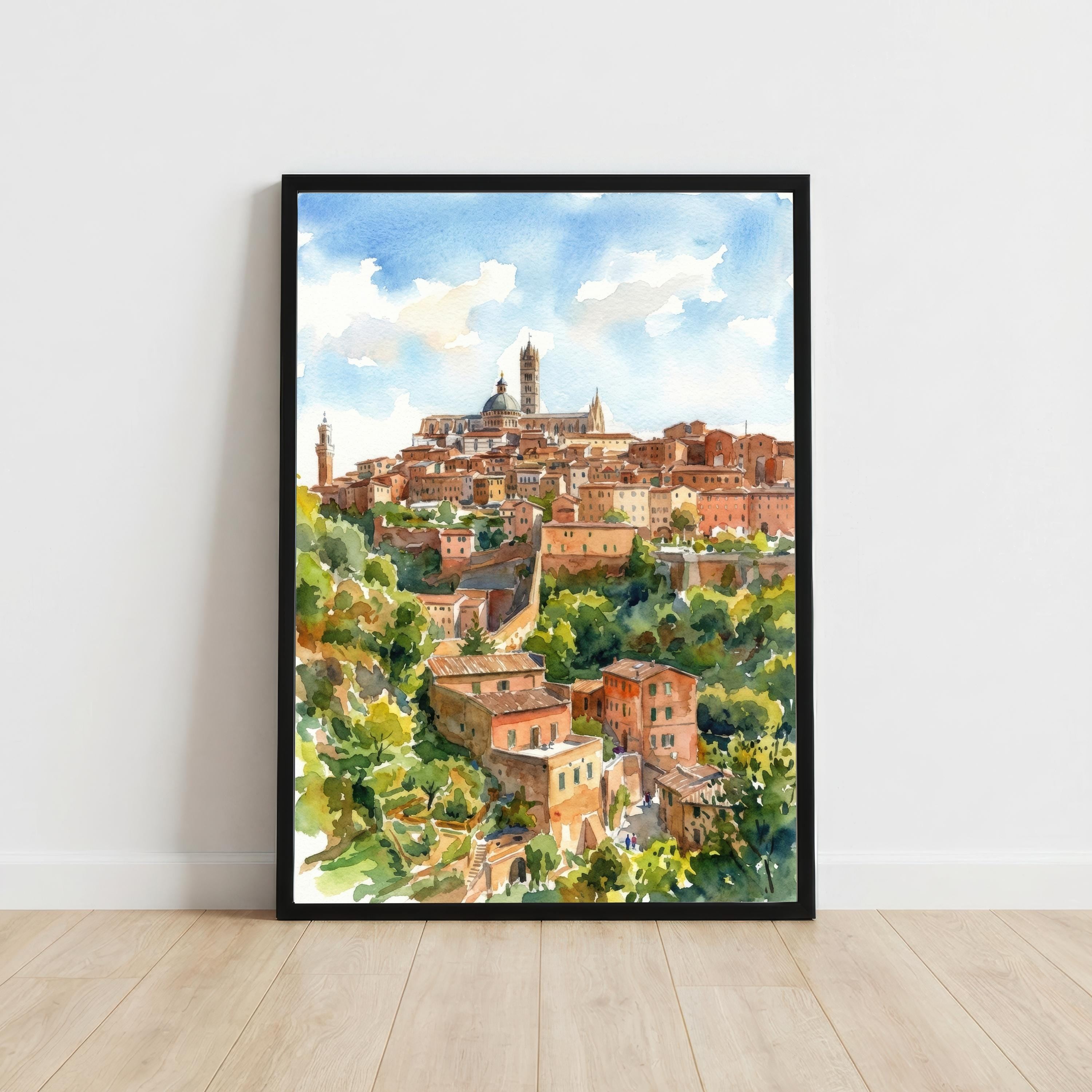 Tuscany Watercolour Painting Poster Italy Wall Art Countryside Landscape Print Gift for Europe Travel Lovers and Scenic Decor Fans
