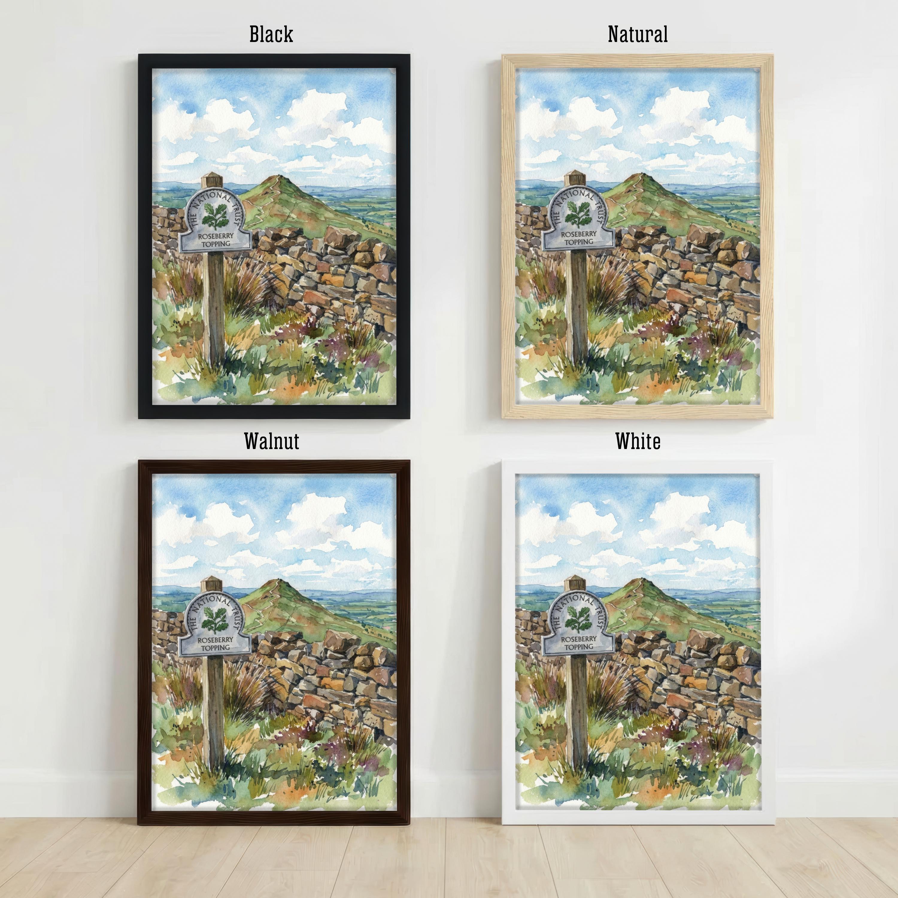 Roseberry Topping Watercolour Painting Poster England Wall Art Hill Landscape Print Gift for UK Travel Lovers and Scenic Decor Fans