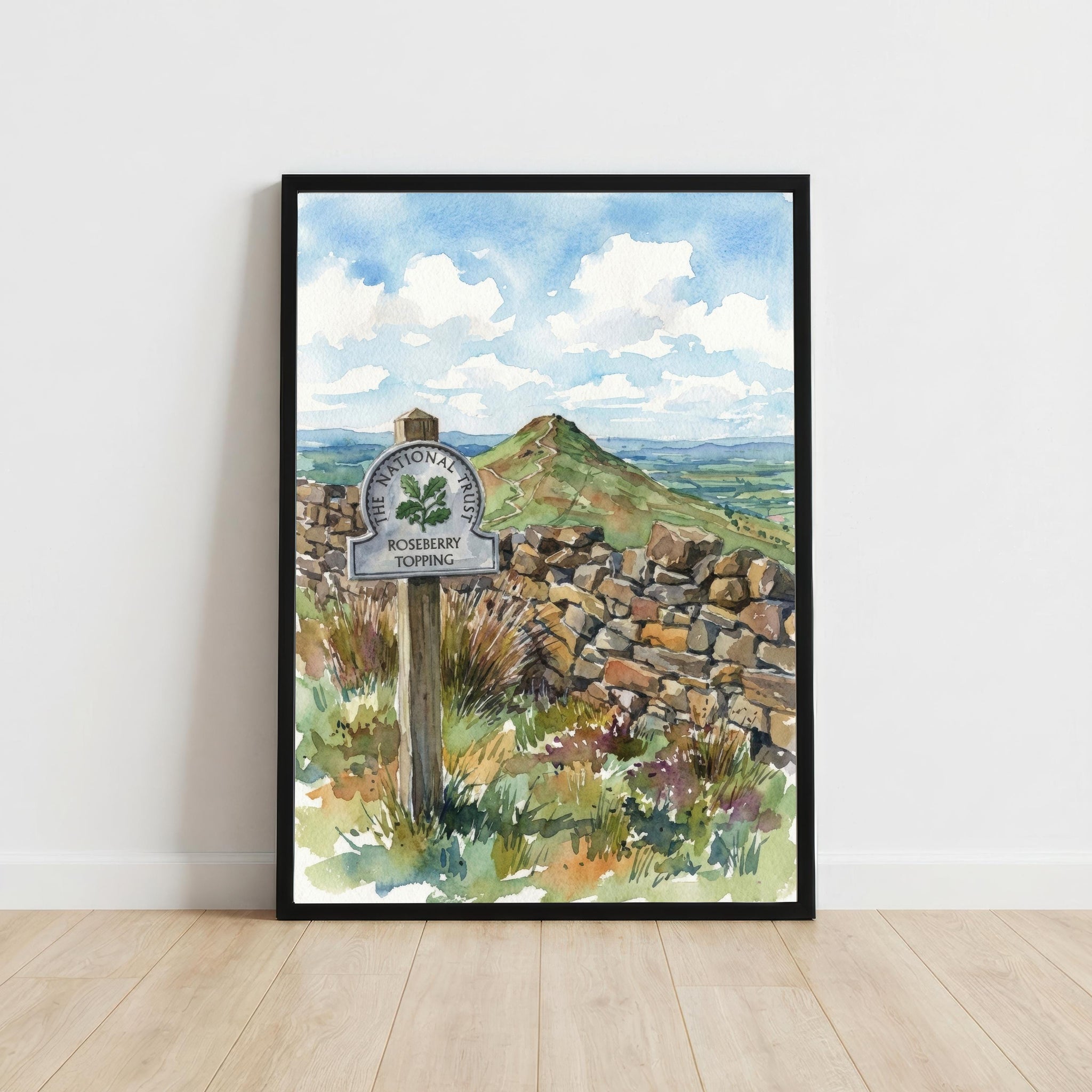 Roseberry Topping Watercolour Painting Poster England Wall Art Hill Landscape Print Gift for UK Travel Lovers and Scenic Decor Fans