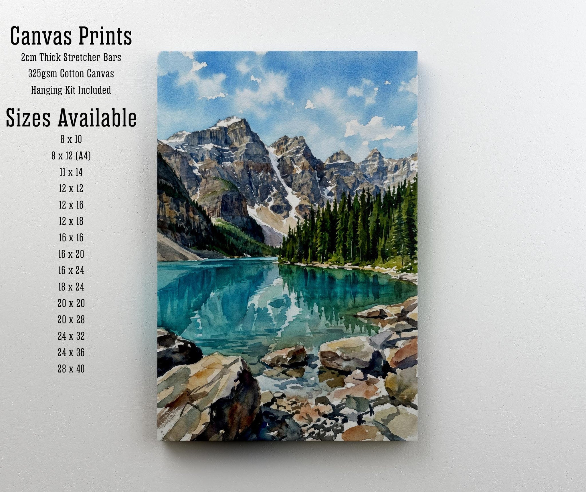 Banff National Park Watercolor Painting Poster Canada Wall Art Mountain Landscape Print Gift for Nature Lovers and Fans of Scenic Canadian