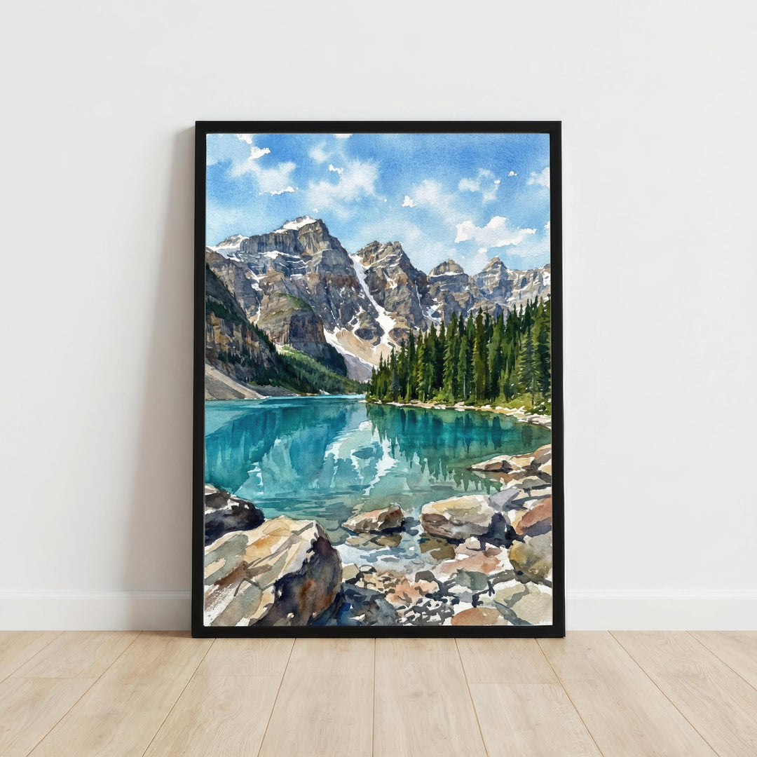 Banff National Park Watercolor Painting Poster Canada Wall Art Mountain Landscape Print Gift for Nature Lovers and Fans of Scenic Canadian