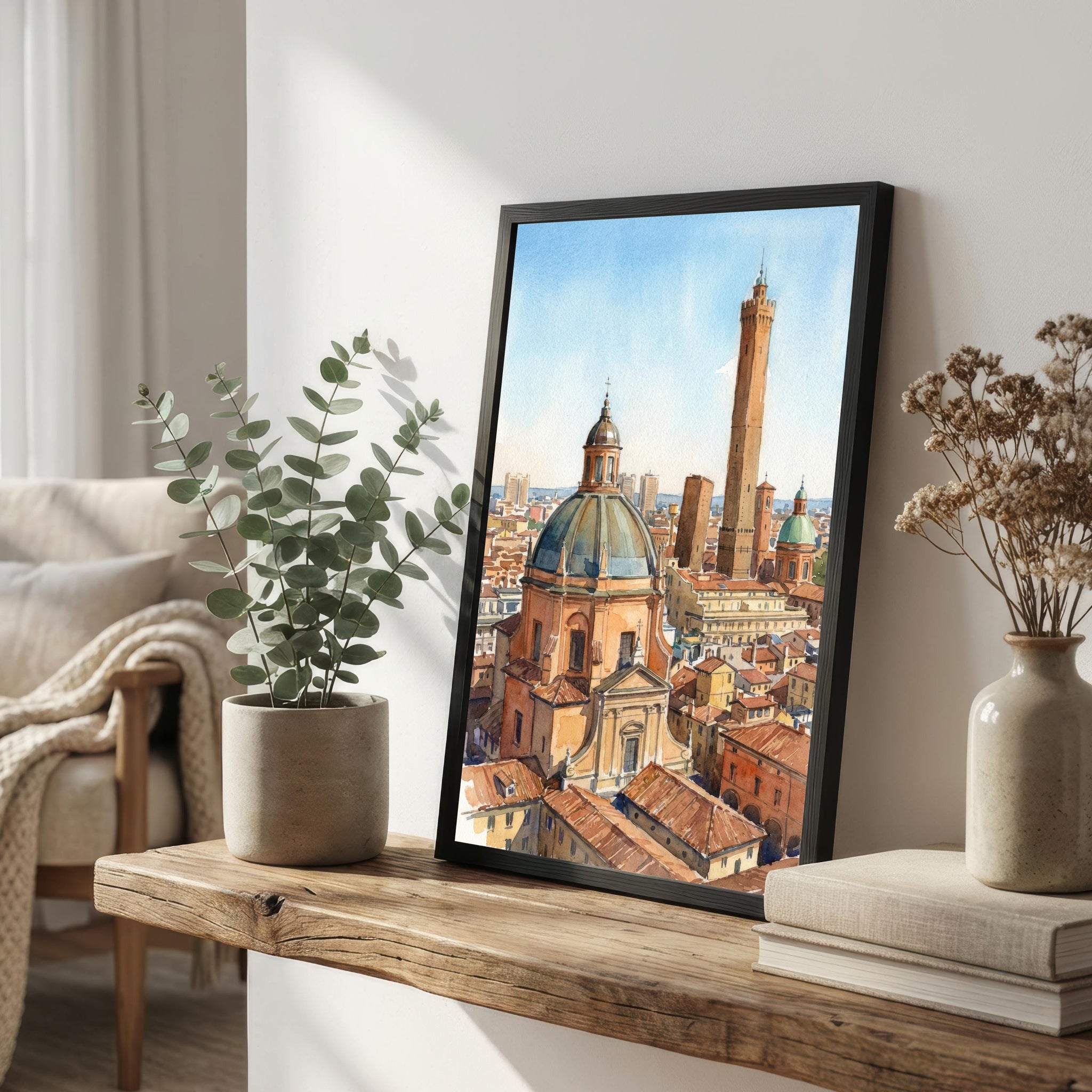 Bologna Watercolour Painting Poster Italy Wall Art City Architecture Landscape Print Gift for Europe Travel Lovers and Fans of Historic