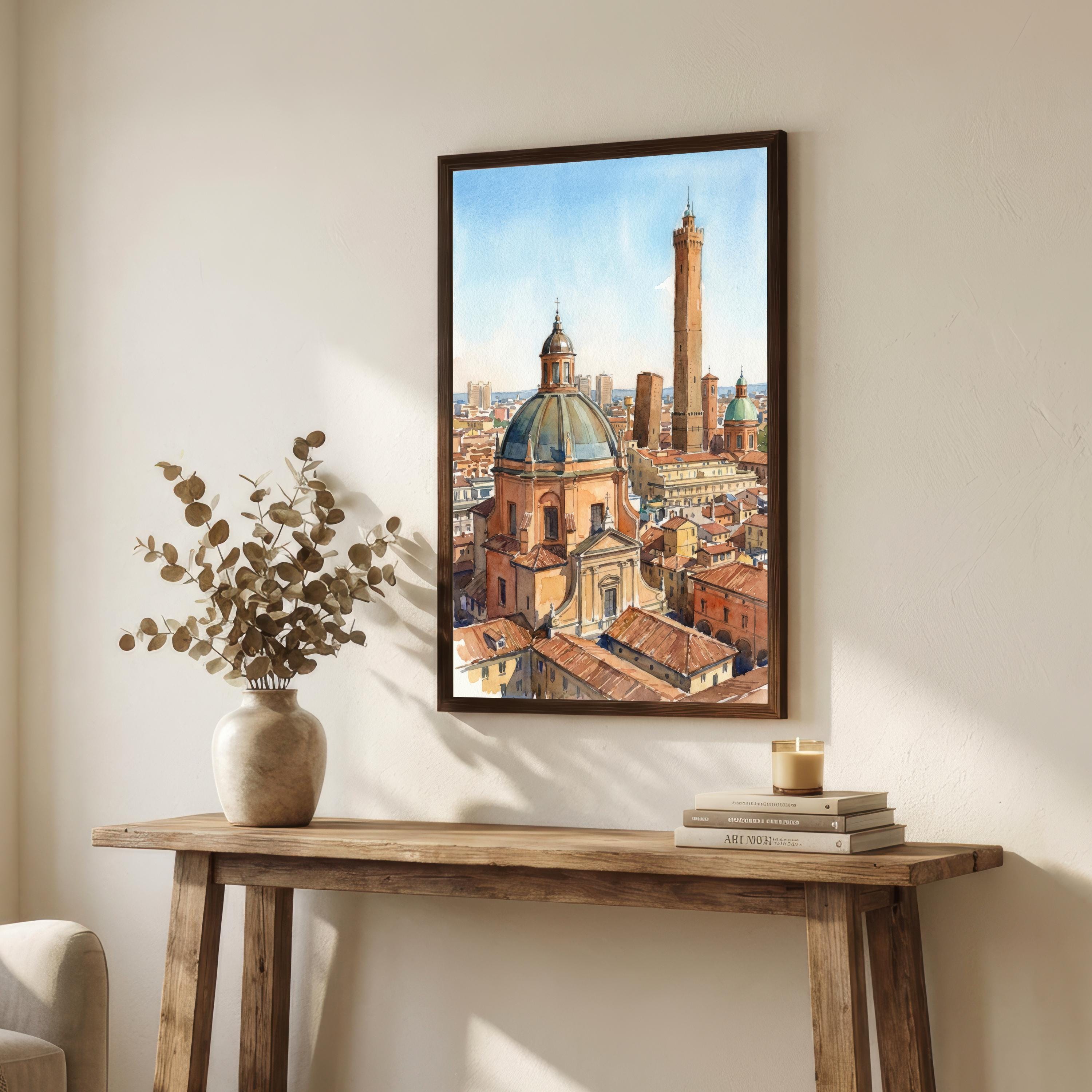 Bologna Watercolour Painting Poster Italy Wall Art City Architecture Landscape Print Gift for Europe Travel Lovers and Fans of Historic