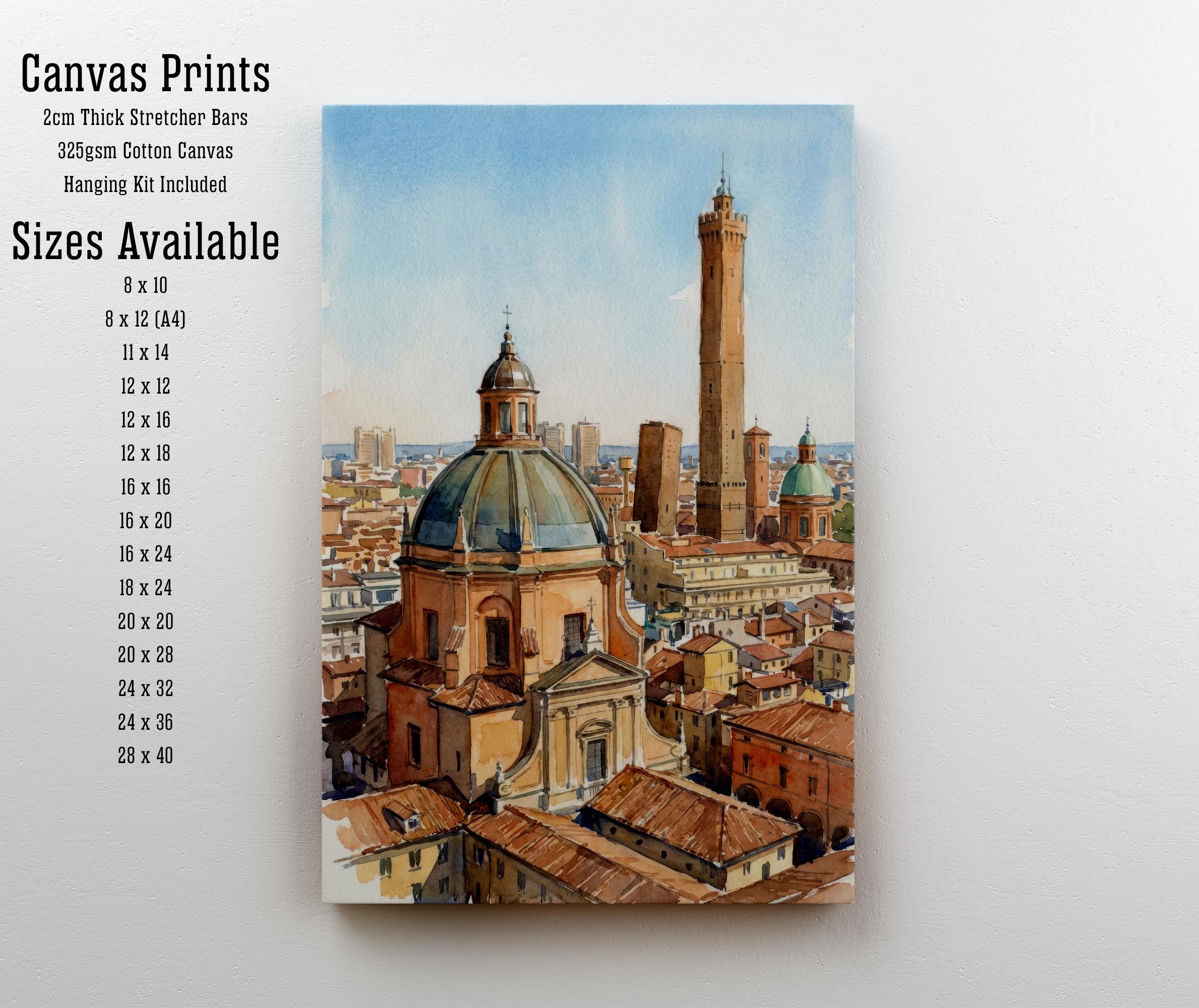 Bologna Watercolour Painting Poster Italy Wall Art City Architecture Landscape Print Gift for Europe Travel Lovers and Fans of Historic