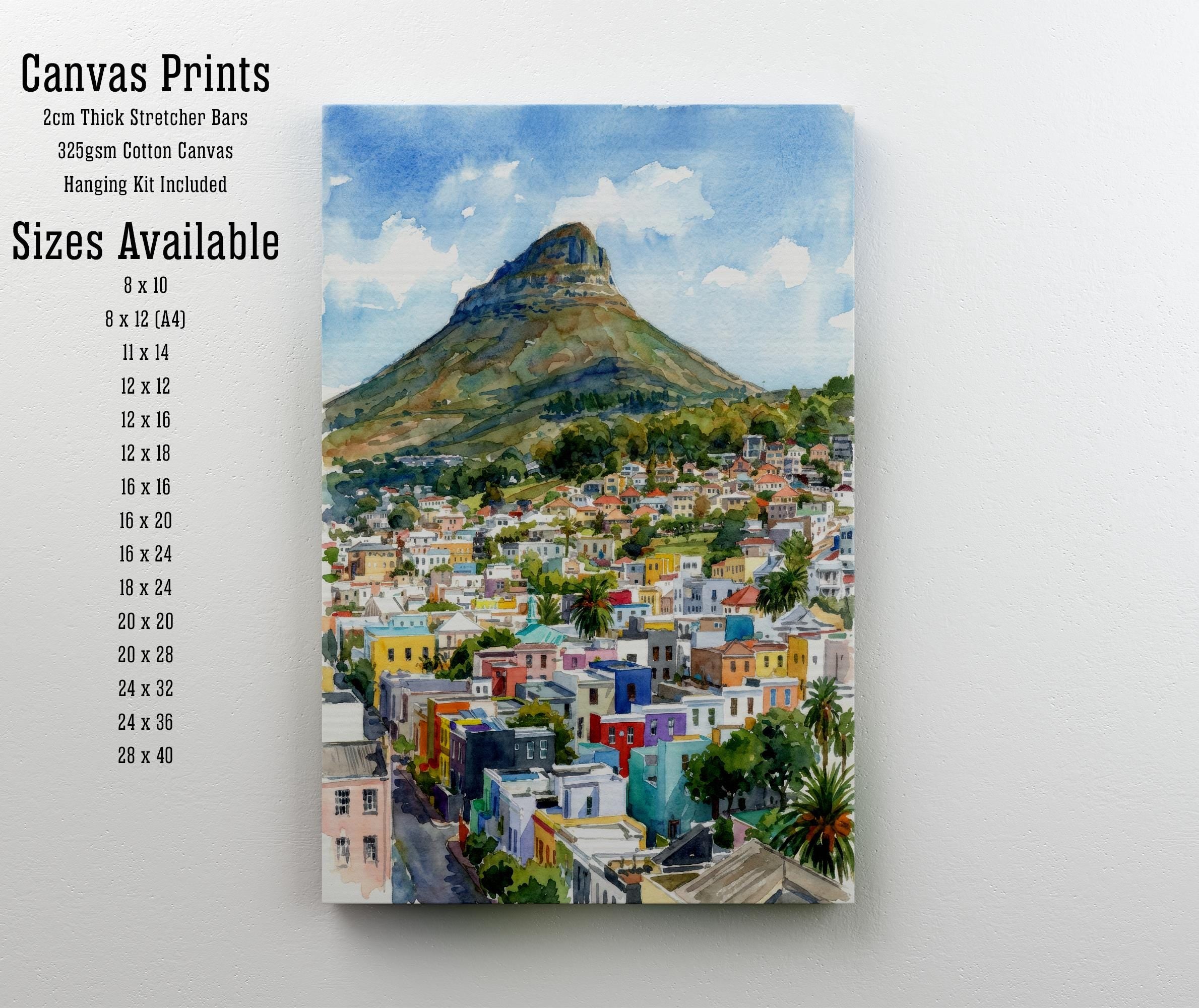 Cape Town Watercolour Painting Poster South Africa Wall Art Mountain Coastal Landscape Print Gift for Travel Lovers and Fans of Scenic decor