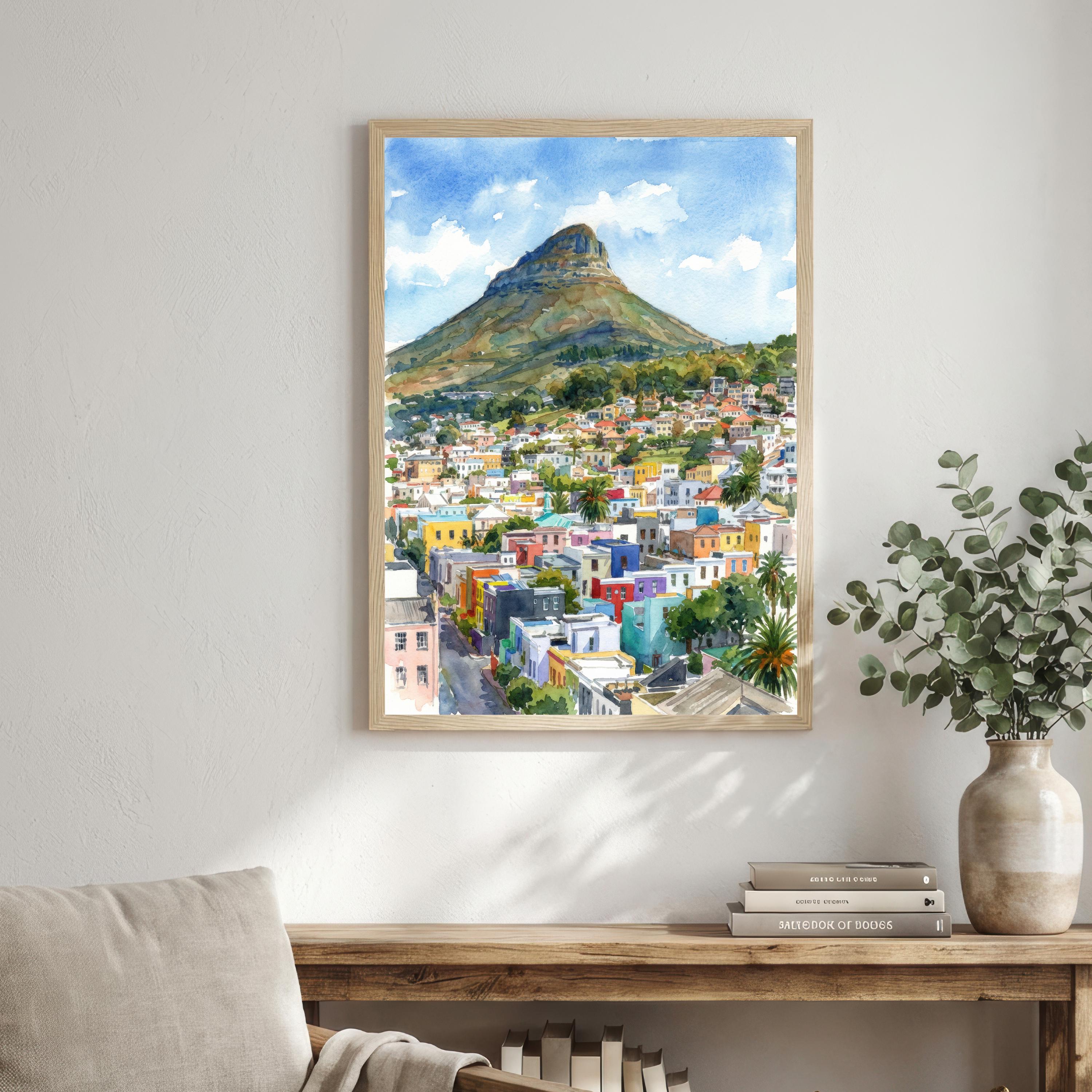 Cape Town Watercolour Painting Poster South Africa Wall Art Mountain Coastal Landscape Print Gift for Travel Lovers and Fans of Scenic decor