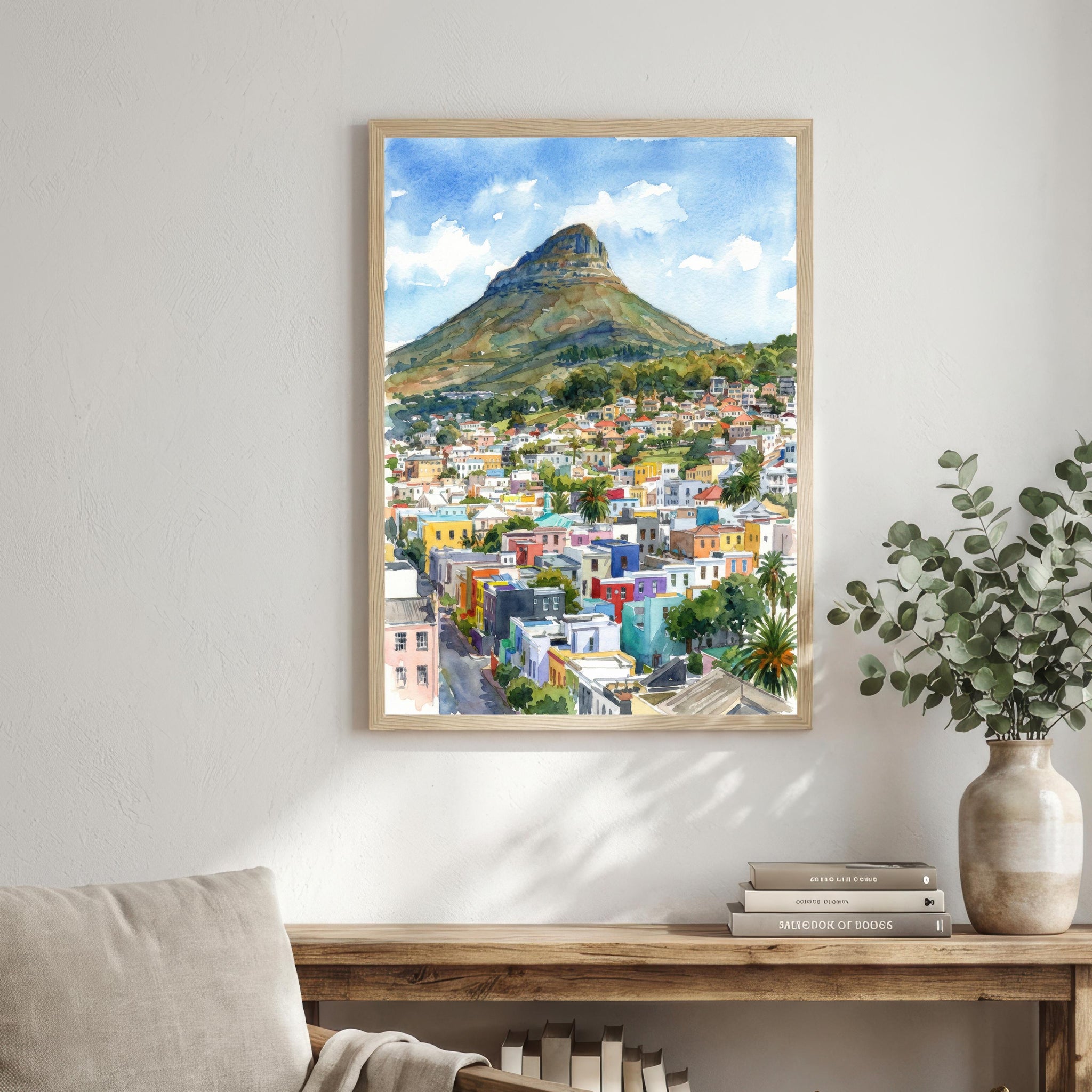Cape Town Watercolour Painting Poster South Africa Wall Art Mountain Coastal Landscape Print Gift for Travel Lovers and Fans of Scenic decor