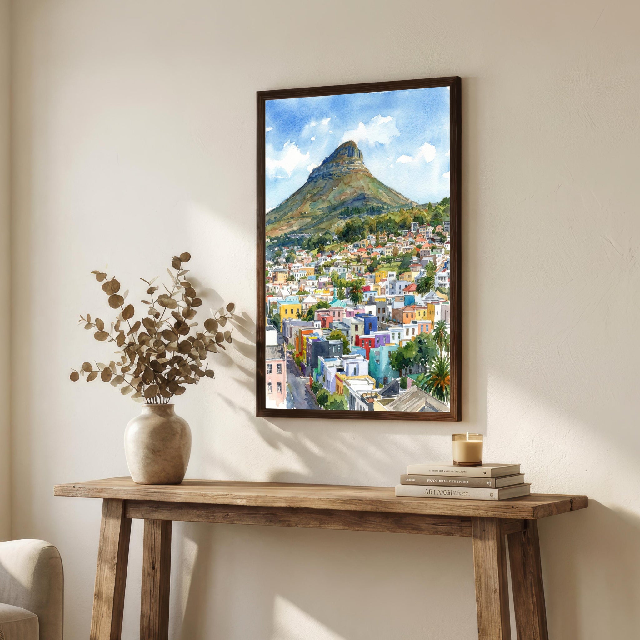 Cape Town Watercolour Painting Poster South Africa Wall Art Mountain Coastal Landscape Print Gift for Travel Lovers and Fans of Scenic decor