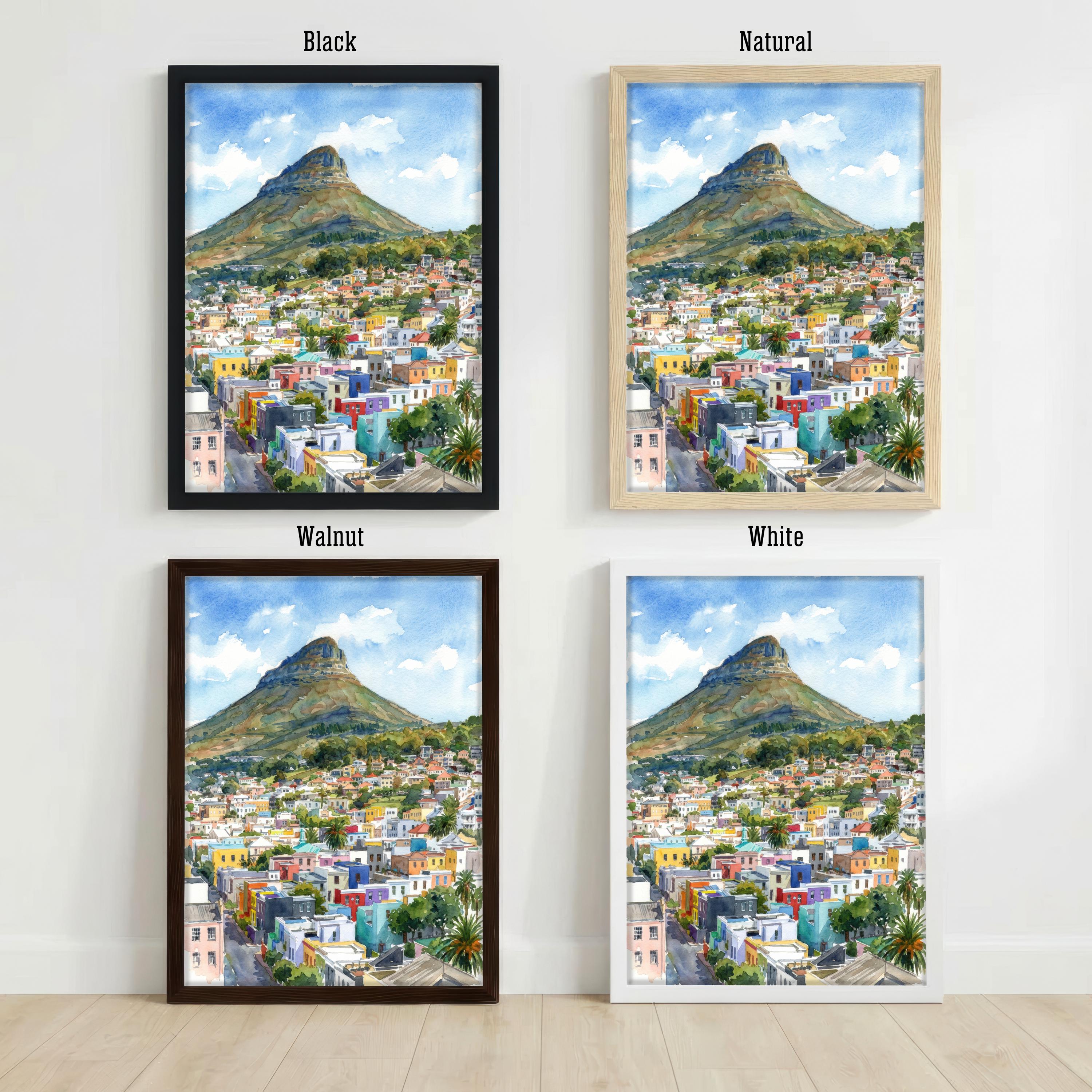 Cape Town Watercolour Painting Poster South Africa Wall Art Mountain Coastal Landscape Print Gift for Travel Lovers and Fans of Scenic decor