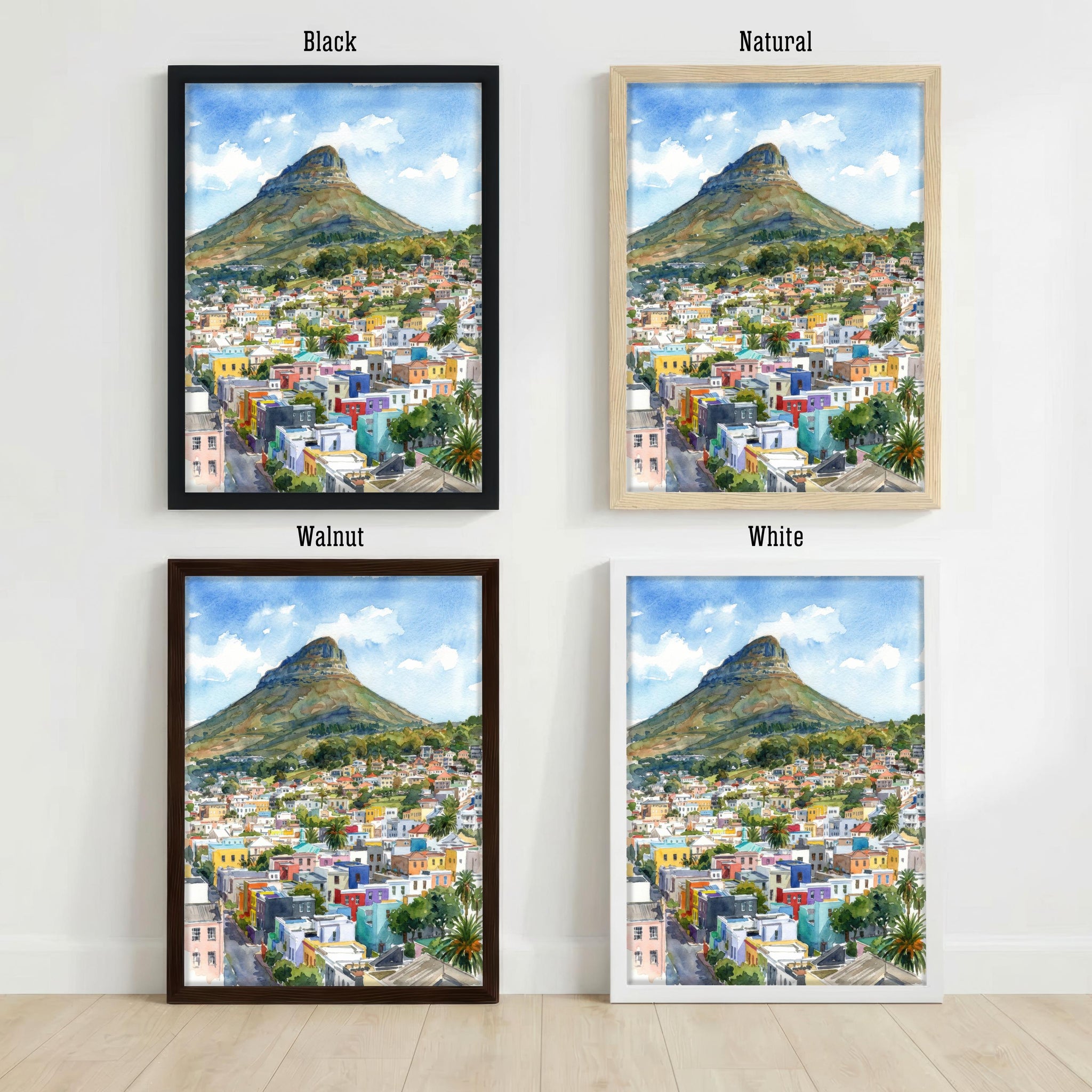 Cape Town Watercolour Painting Poster South Africa Wall Art Mountain Coastal Landscape Print Gift for Travel Lovers and Fans of Scenic decor