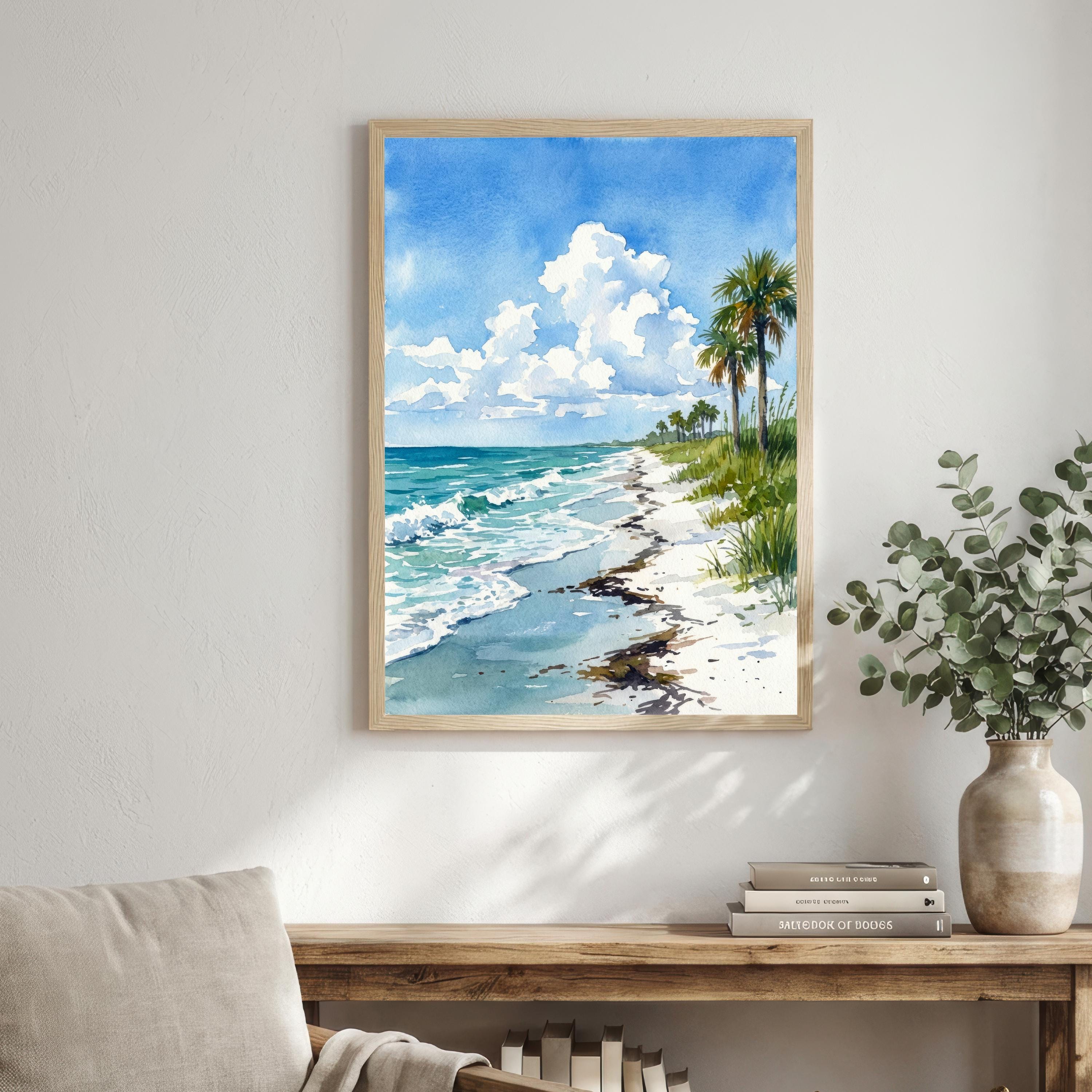 Captiva Island Watercolour Painting Poster Florida USA Wall Art Coastal Landscape Print Gift for Travel Lovers and Fans of Scenic Tropical
