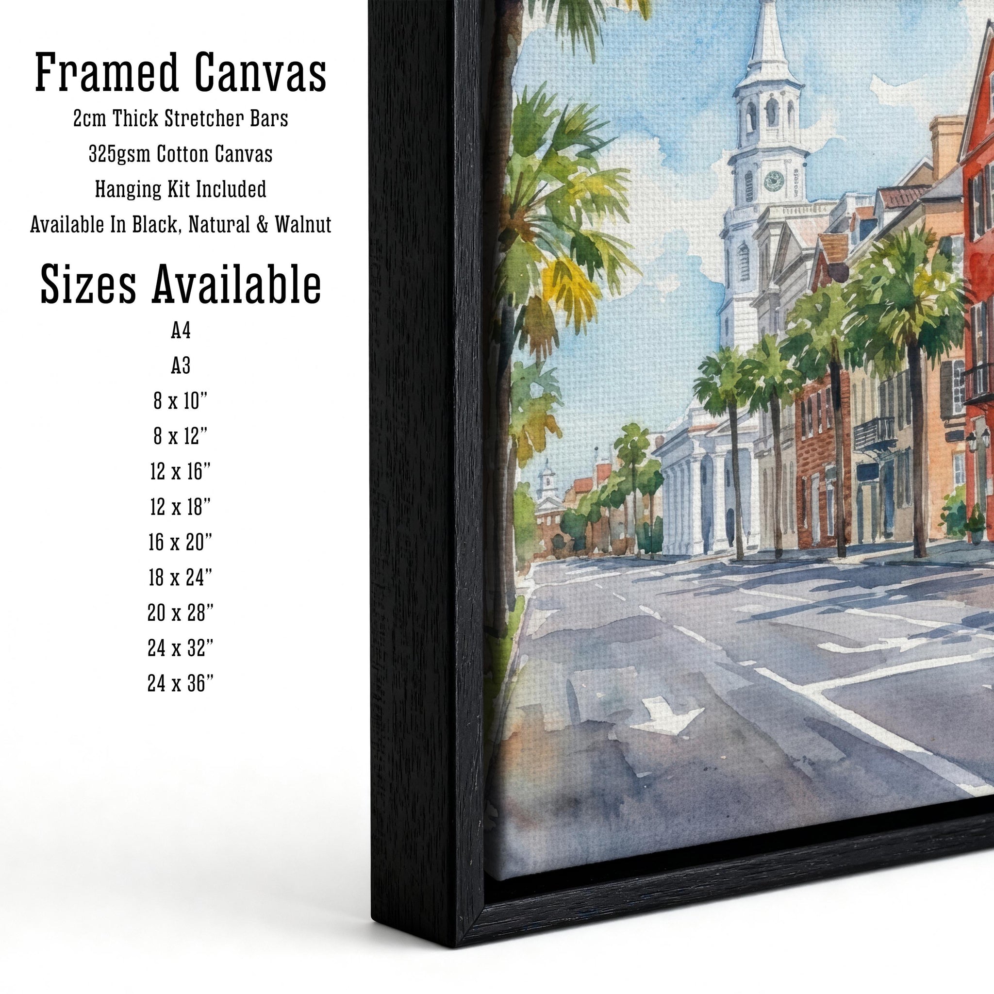 Charleston South Carolina Watercolor Painting Poster USA Wall Art Historic City Landscape Print Gift for Travel Lovers and Fans of Southern