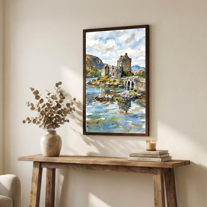 Eilean Donan Castle Watercolour Print: Highland Landscape Wall Art Scotland