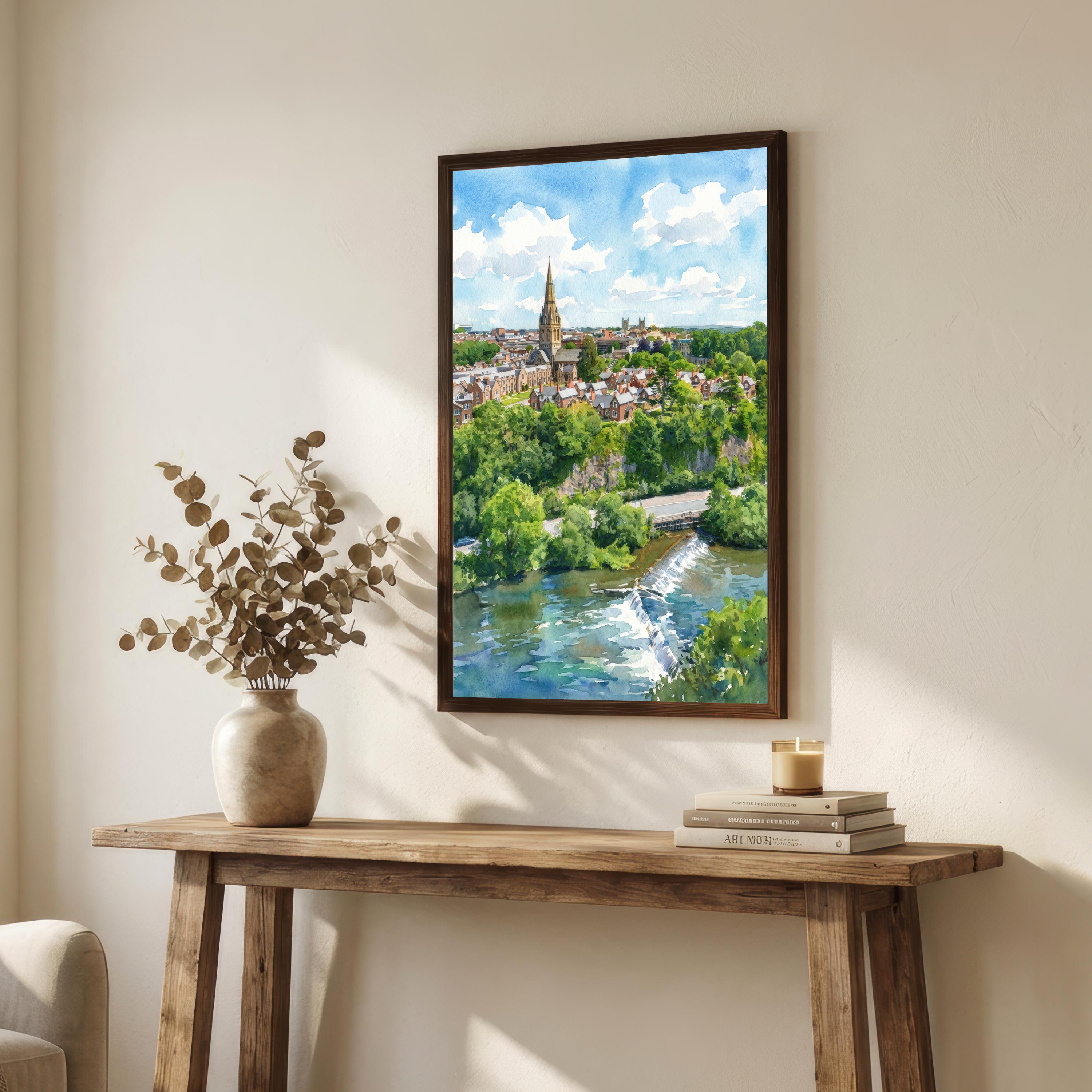 Exeter Watercolour Painting: Historic City Cathedral Landscape Print, British Decor