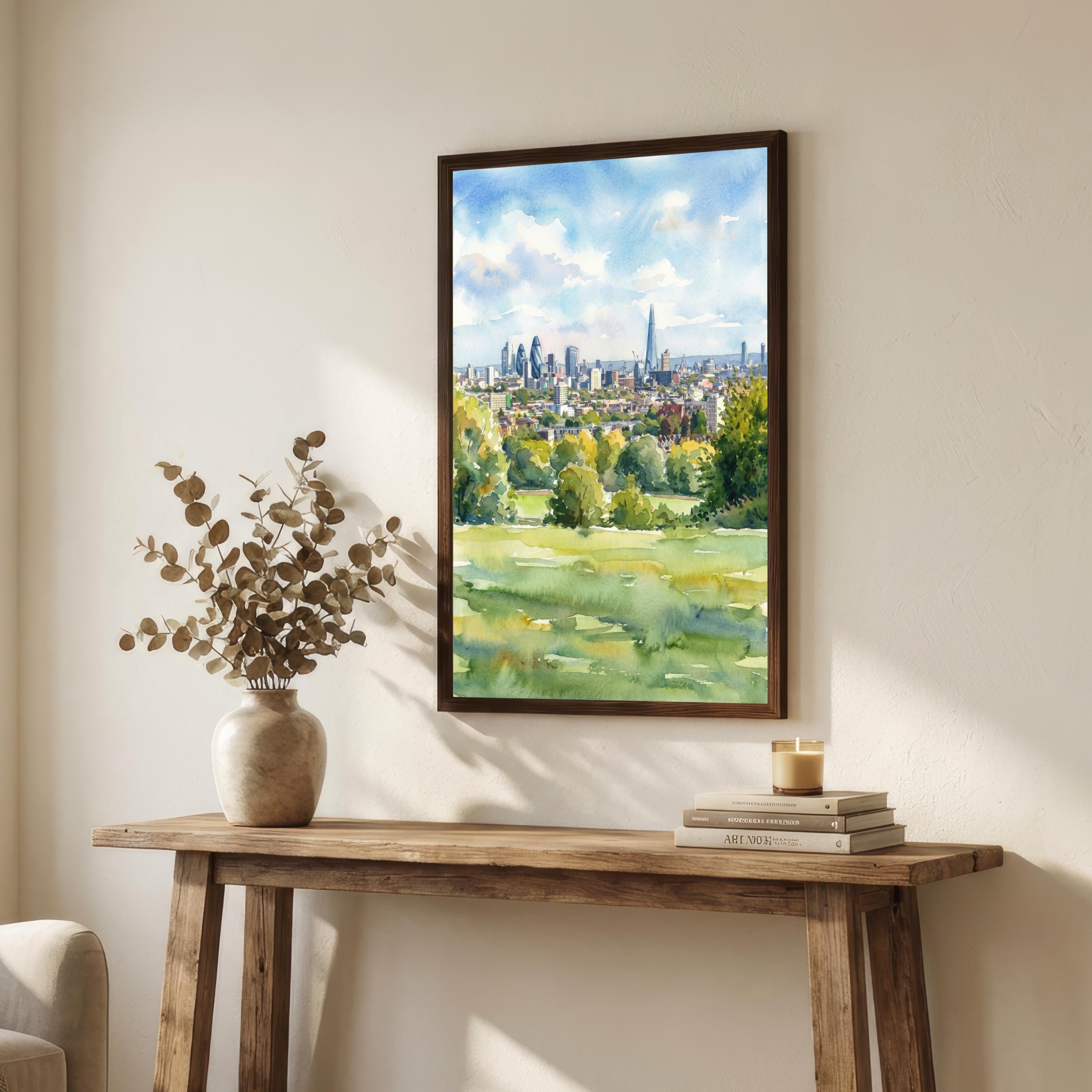 Hampstead Heath Watercolour Painting Poster London England Wall Art Landscape Print Gift for UK Travel Lovers and Fans of Scenic Park Decor