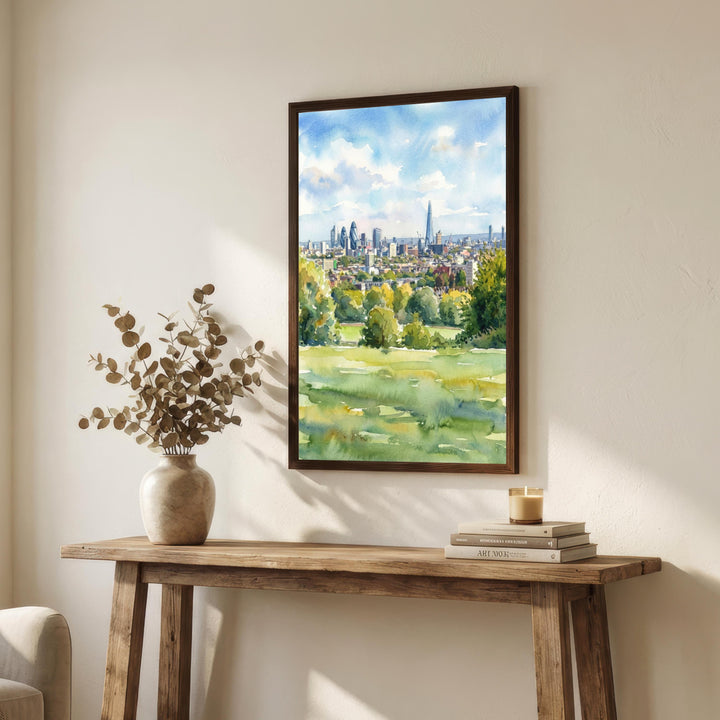 Hampstead Heath Watercolour Painting Poster London England Wall Art Landscape Print Gift for UK Travel Lovers and Fans of Scenic Park Decor