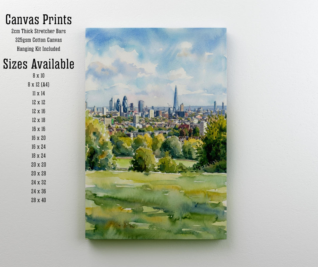 Hampstead Heath Watercolour Painting Poster London England Wall Art Landscape Print Gift for UK Travel Lovers and Fans of Scenic Park Decor