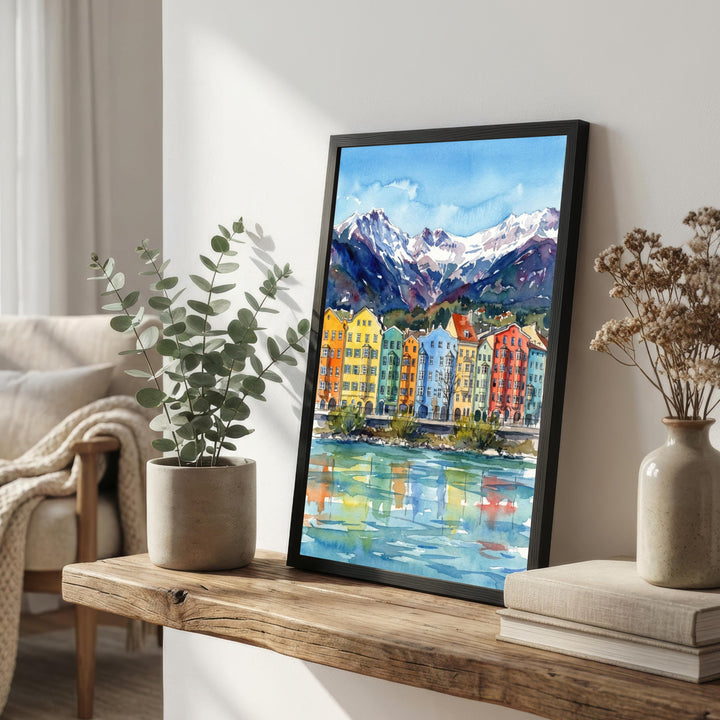 Innsbruck Watercolour Painting Poster Austria Wall Art Alpine City Mountain Landscape Print Gift for Europe Travel Lovers and Scenic Decor