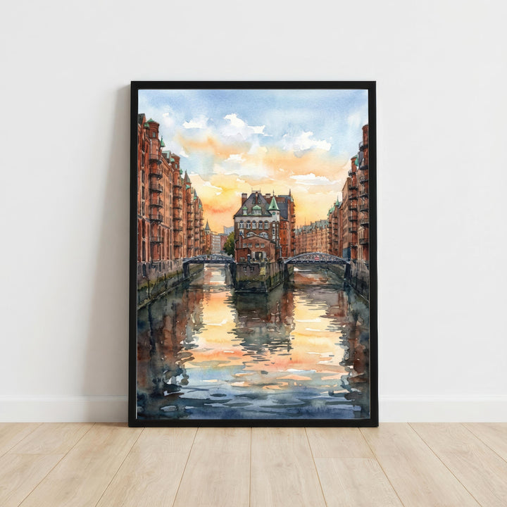 Hamburg Watercolour Painting Poster Germany Wall Art City Skyline Landscape Print Gift for Europe Travel Lovers and Fans of Scenic Urban