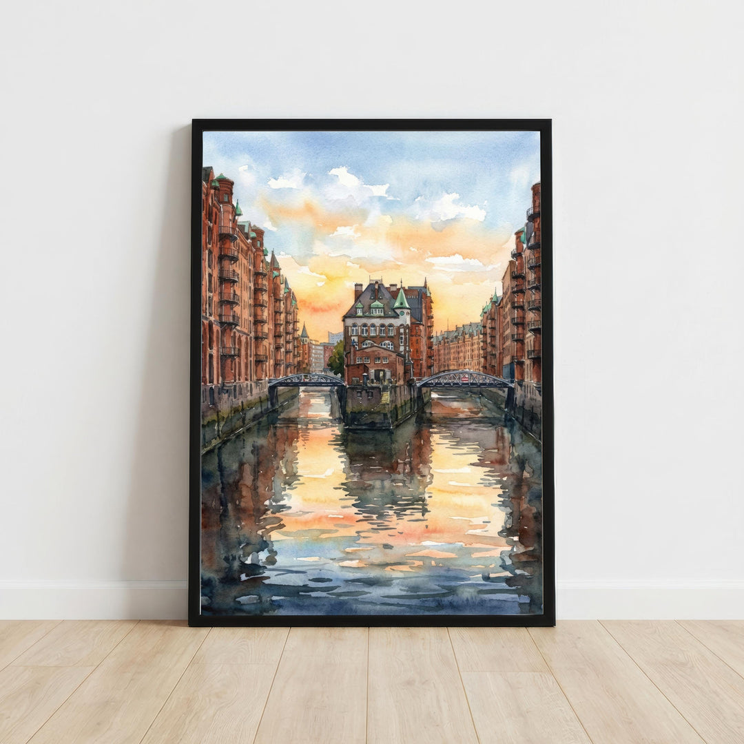 Hamburg Watercolour Painting: City Skyline Landscape Print for Europe Travel Lovers