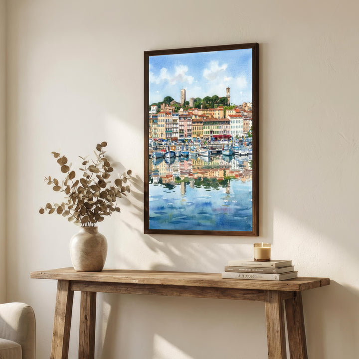 Cannes Watercolour Painting Poster France Wall Art Coastal City Landscape Print Gift for Europe Travel Lovers and Fans of Scenic Riviera