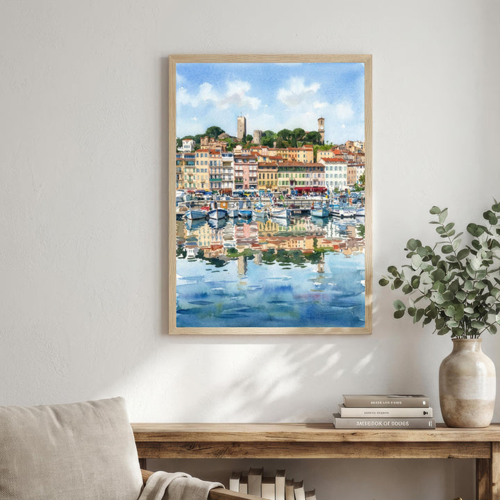 Cannes Watercolour Painting Poster France Wall Art Coastal City Landscape Print Gift for Europe Travel Lovers and Fans of Scenic Riviera