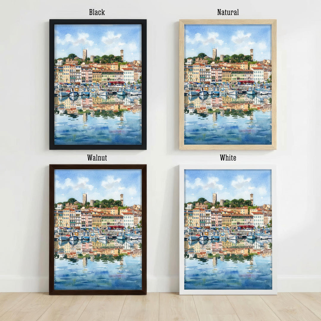 Cannes Watercolour Painting Poster France Wall Art Coastal City Landscape Print Gift for Europe Travel Lovers and Fans of Scenic Riviera