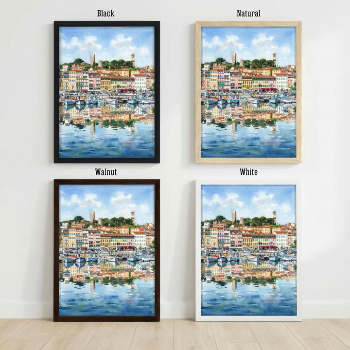 Cannes Watercolour Painting Poster France Wall Art Coastal City Landscape Print Gift for Europe Travel Lovers and Fans of Scenic Riviera