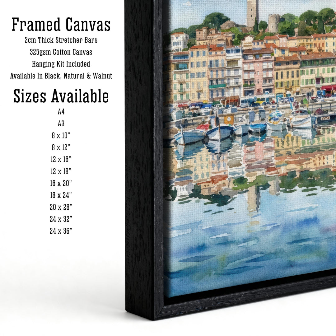 Cannes Watercolour Painting Poster France Wall Art Coastal City Landscape Print Gift for Europe Travel Lovers and Fans of Scenic Riviera
