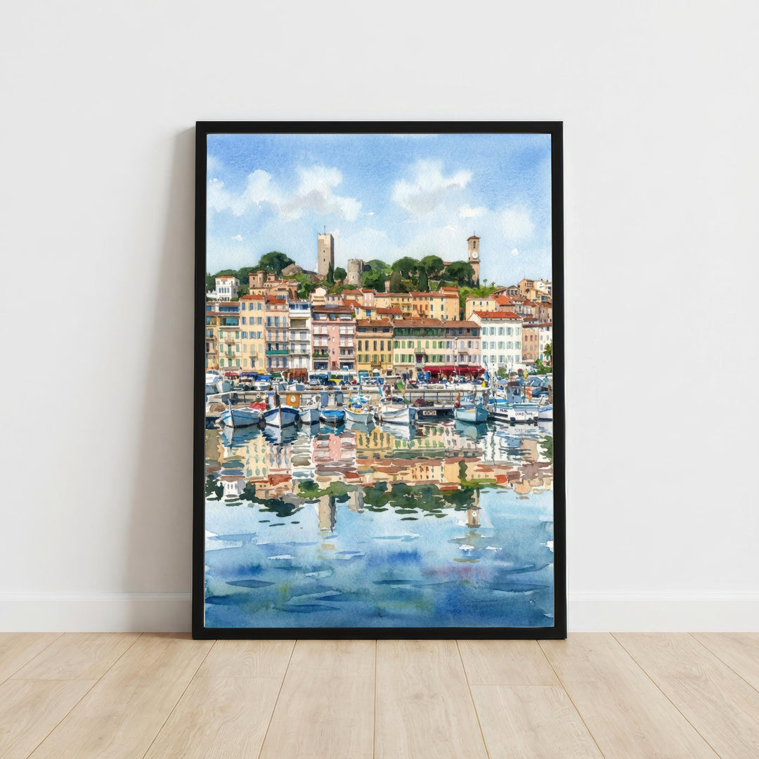 Cannes Watercolour Painting Poster France Wall Art Coastal City Landscape Print Gift for Europe Travel Lovers and Fans of Scenic Riviera