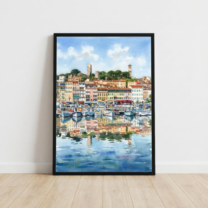 Cannes Watercolour Painting Poster France Wall Art Coastal City Landscape Print Gift for Europe Travel Lovers and Fans of Scenic Riviera