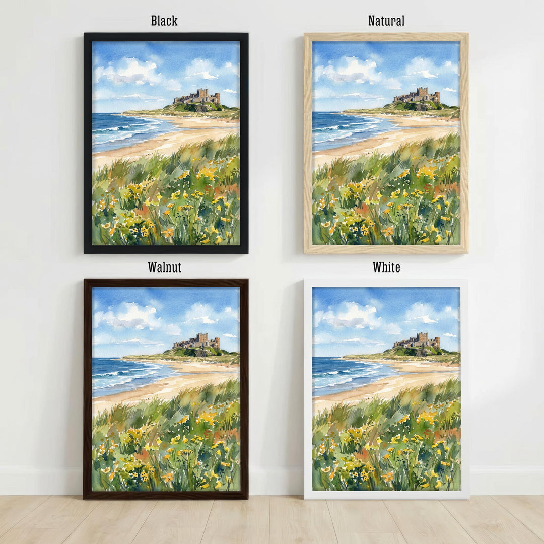 Bamburgh Castle Watercolour Painting: Northumberland Coastal Landscape Print