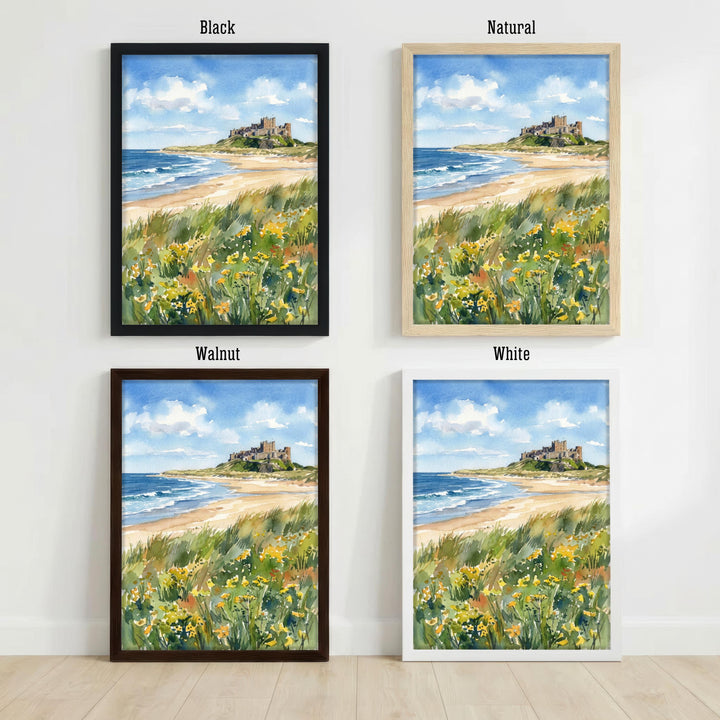 Bamburgh Castle Watercolour Painting: Northumberland Coastal Landscape Print