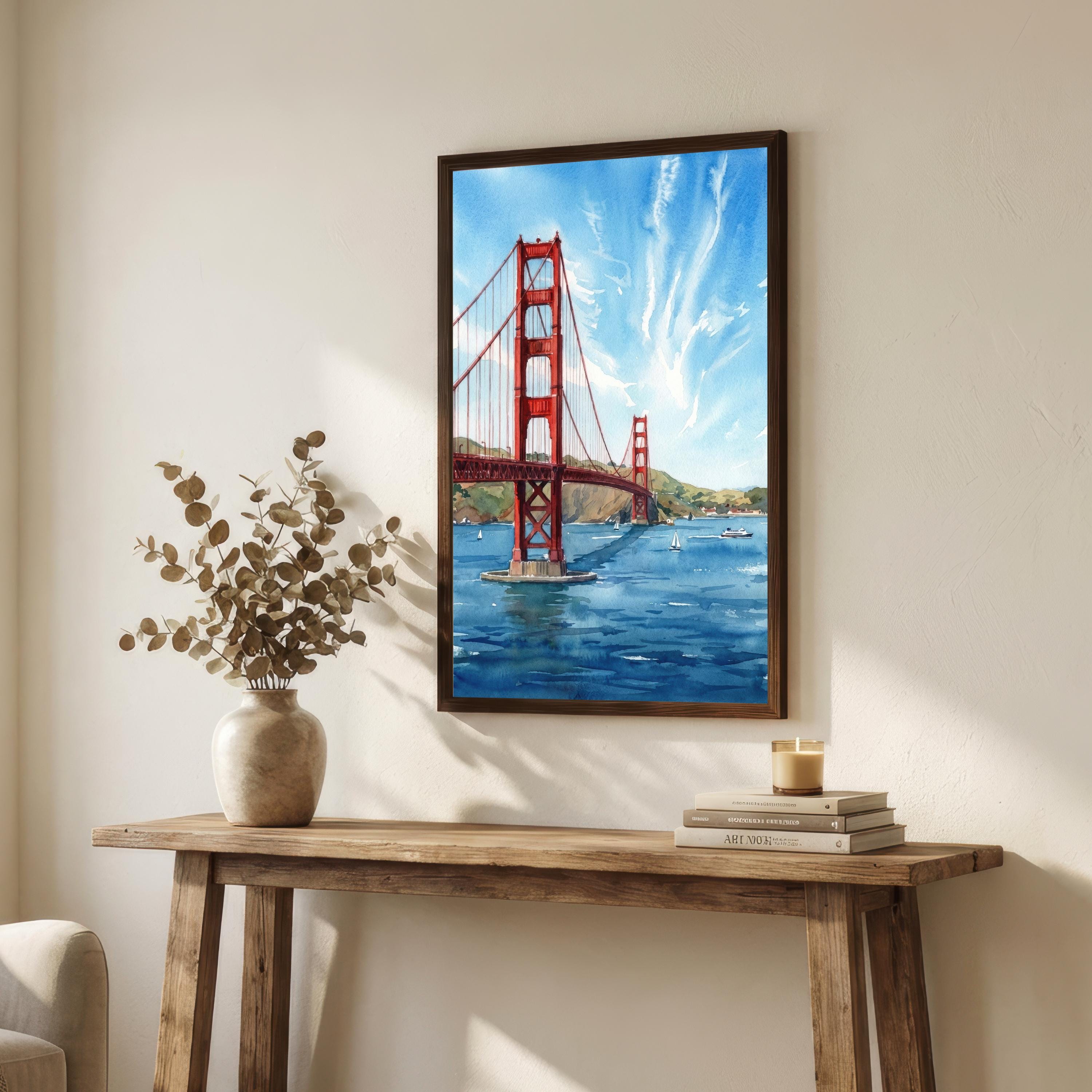 Golden Gate Bridge Watercolour Painting Poster San Francisco Wall Art City Landscape Print Gift for USA Travel Lovers and Scenic Decor Fans