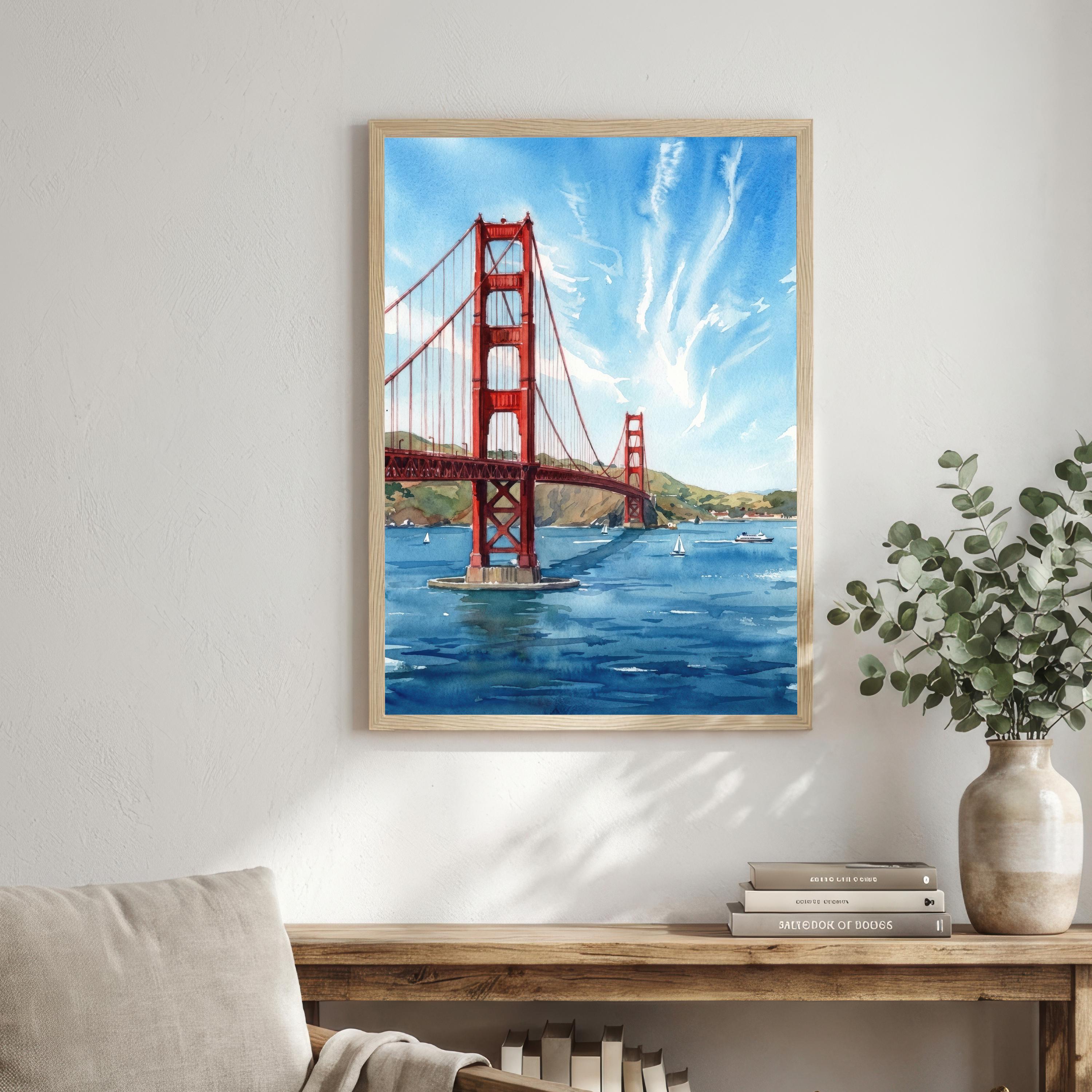 Golden Gate Bridge Watercolour Painting Poster San Francisco Wall Art City Landscape Print Gift for USA Travel Lovers and Scenic Decor Fans