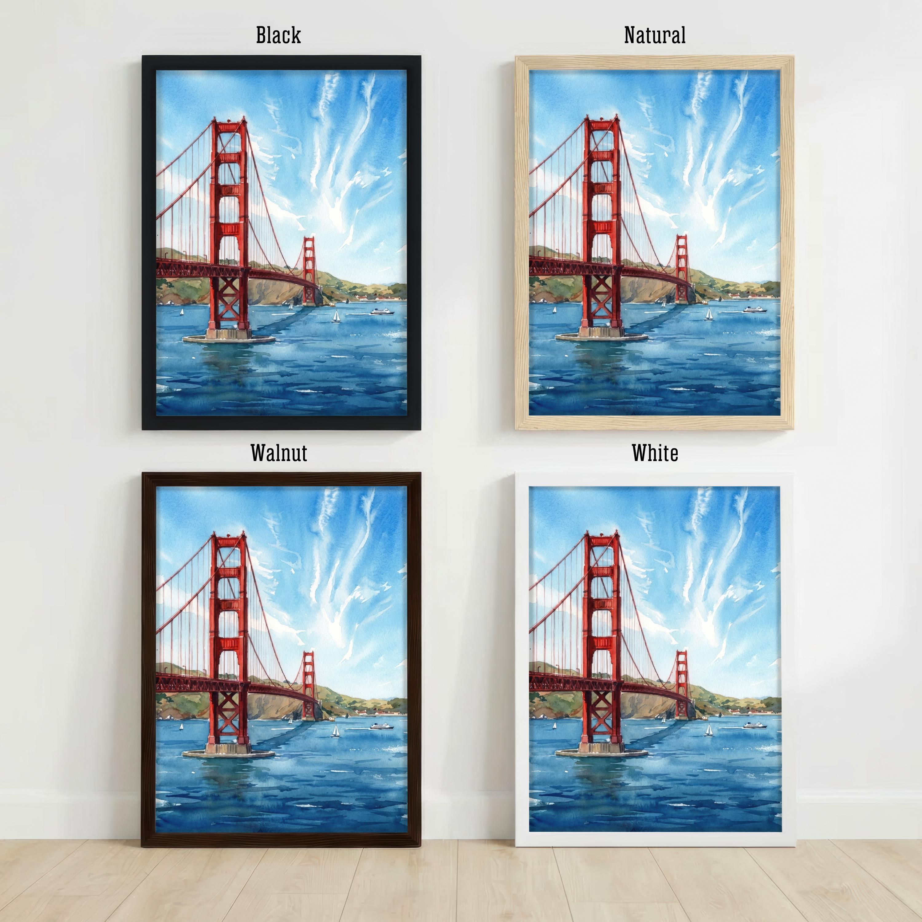 Golden Gate Bridge Watercolour Painting Poster San Francisco Wall Art City Landscape Print Gift for USA Travel Lovers and Scenic Decor Fans