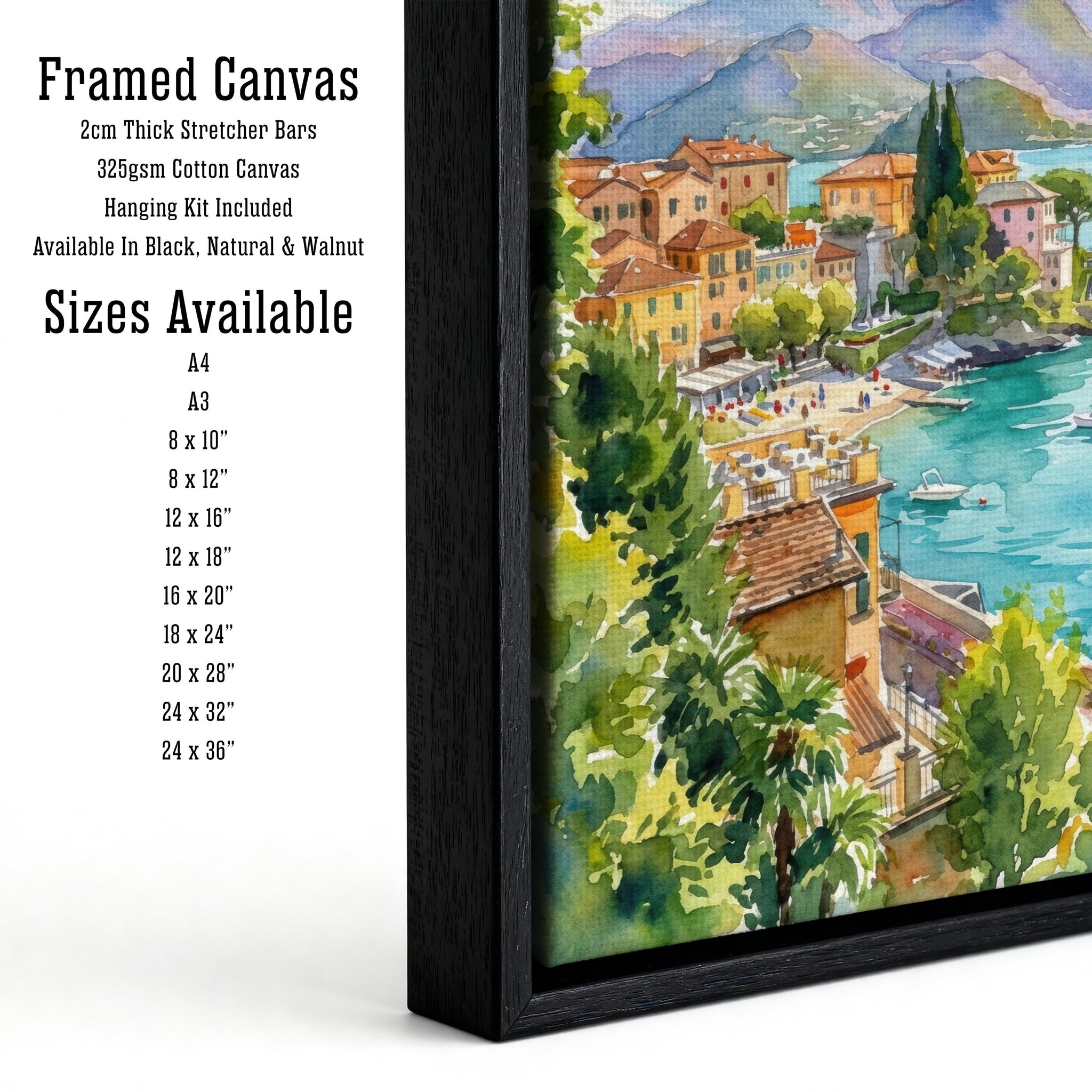 Lake Como Watercolour Painting Poster Italy Wall Art Mountain Lake Landscape Print Gift for Europe Travel Lovers and Scenic Italian Decor