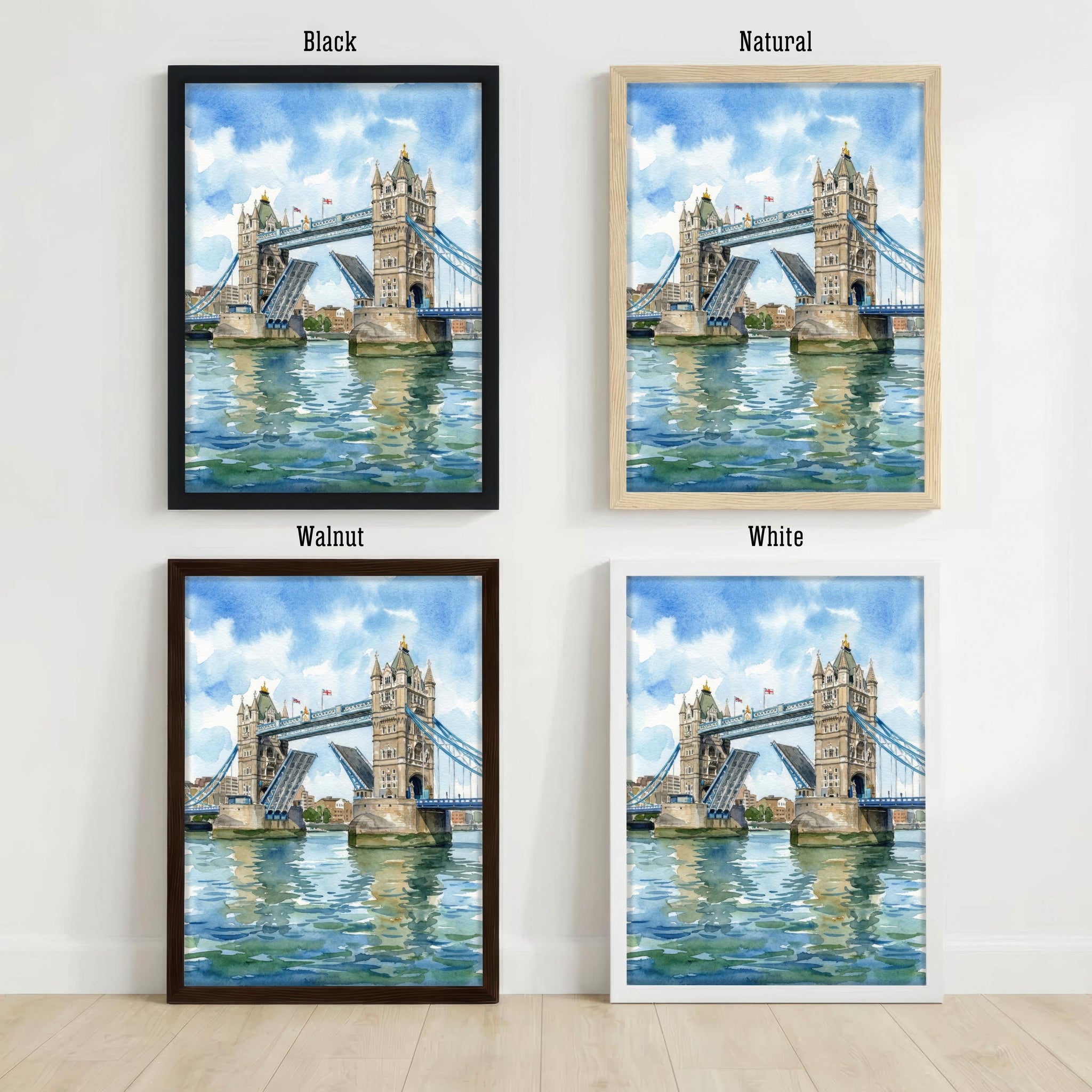 London Bridge Watercolour Painting Poster London England Wall Art City Landmark Landscape Print Gift for UK Travel Lovers and Historic Decor