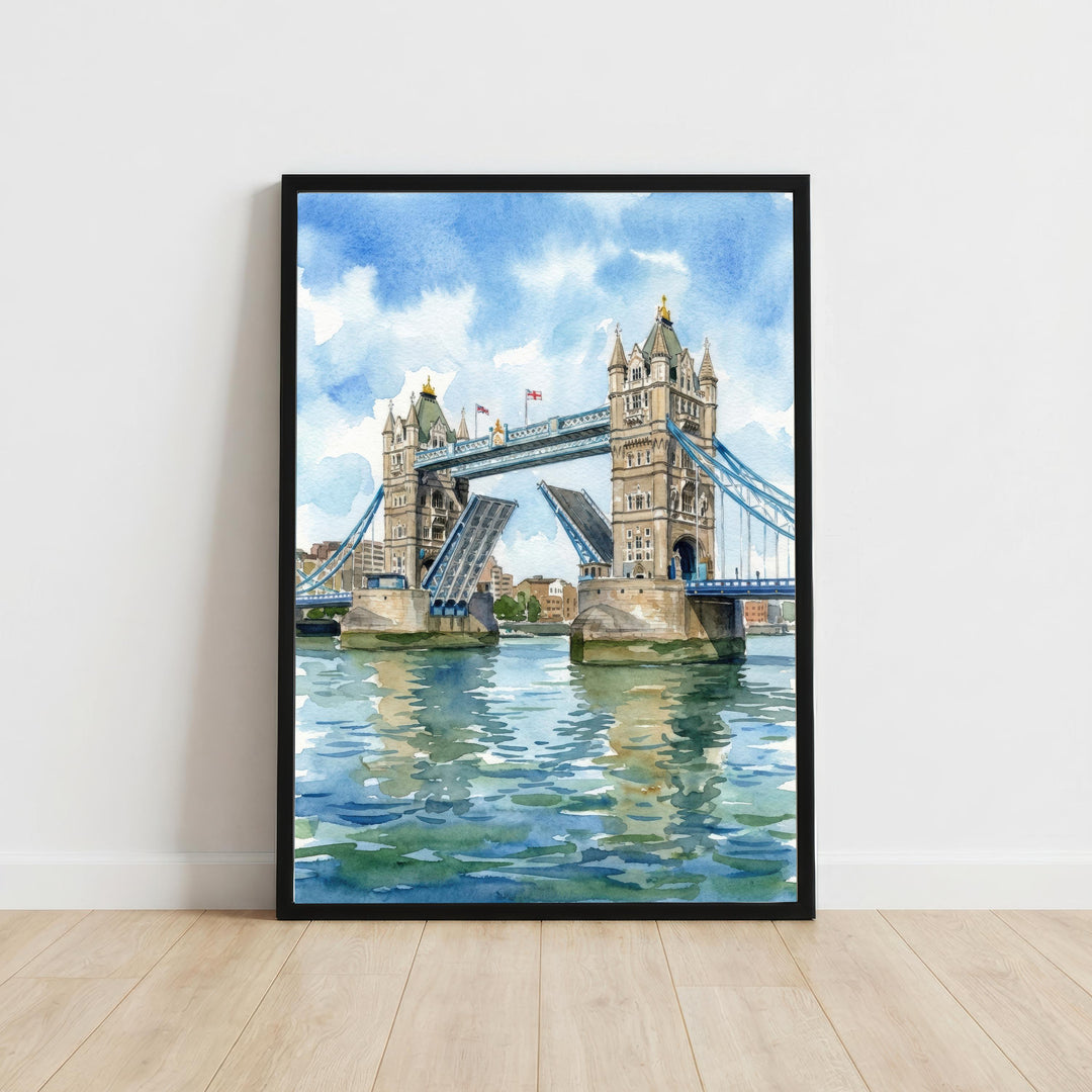 London Bridge Watercolour Painting Poster London England Wall Art City Landmark Landscape Print Gift for UK Travel Lovers and Historic Decor