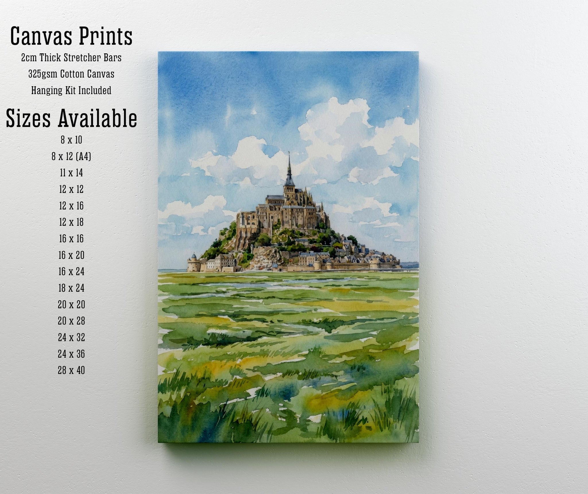 Mont Saint Michel France Watercolour Painting Poster Wall Art Historic Coastal Landscape Print Gift for Europe Travel Lovers and Scenic