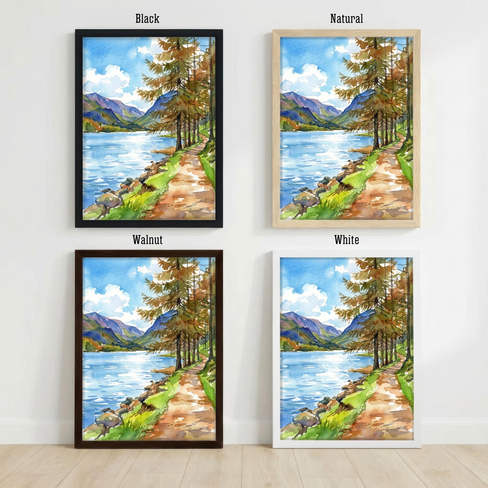 Buttermere Watercolour Painting Poster Lake District England Wall Art Mountain Lake Landscape Print Gift for UK Travel Lovers and Scenic